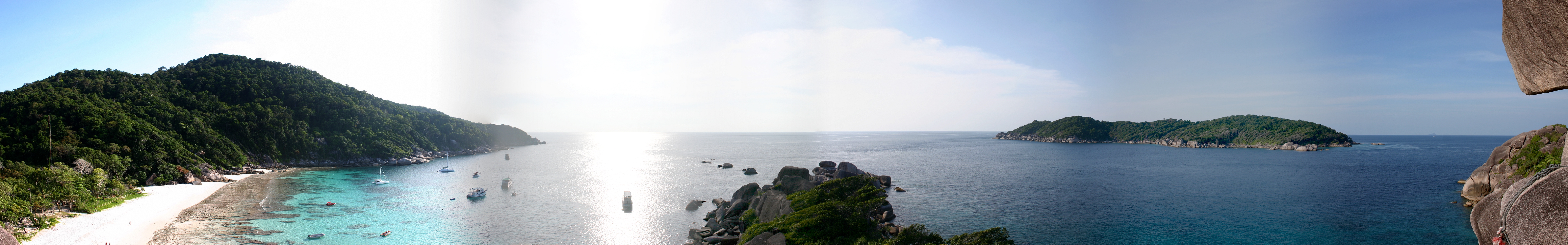 Panorama from Ko Similan over the "Ao Kuerk" bay and Ko Bangu, Similan Islands in the Andaman Sea, Thailand