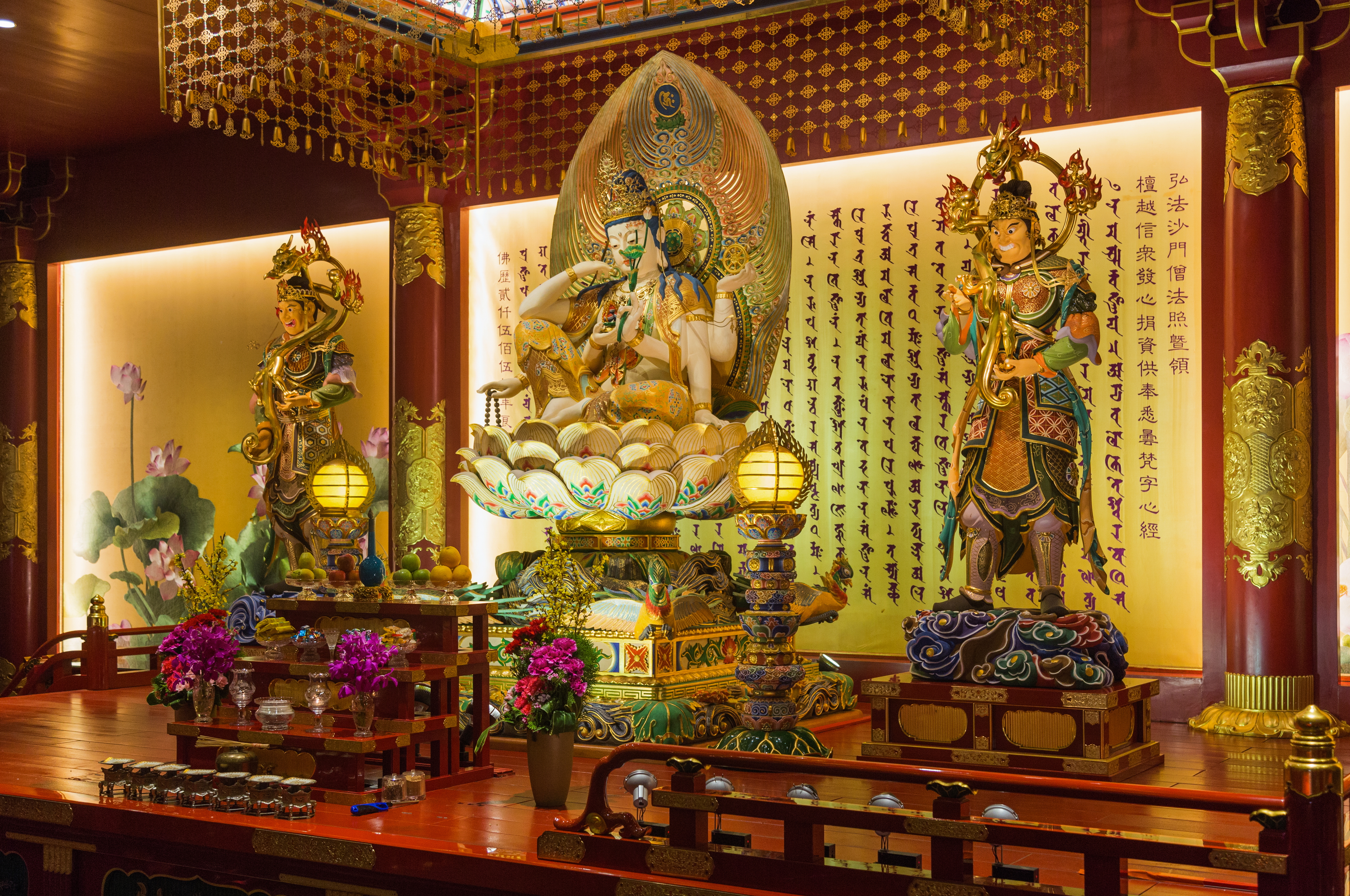 Altar. Buddha Tooth Relic Temple and Museum. Chinatown, Central Region, Singapore.