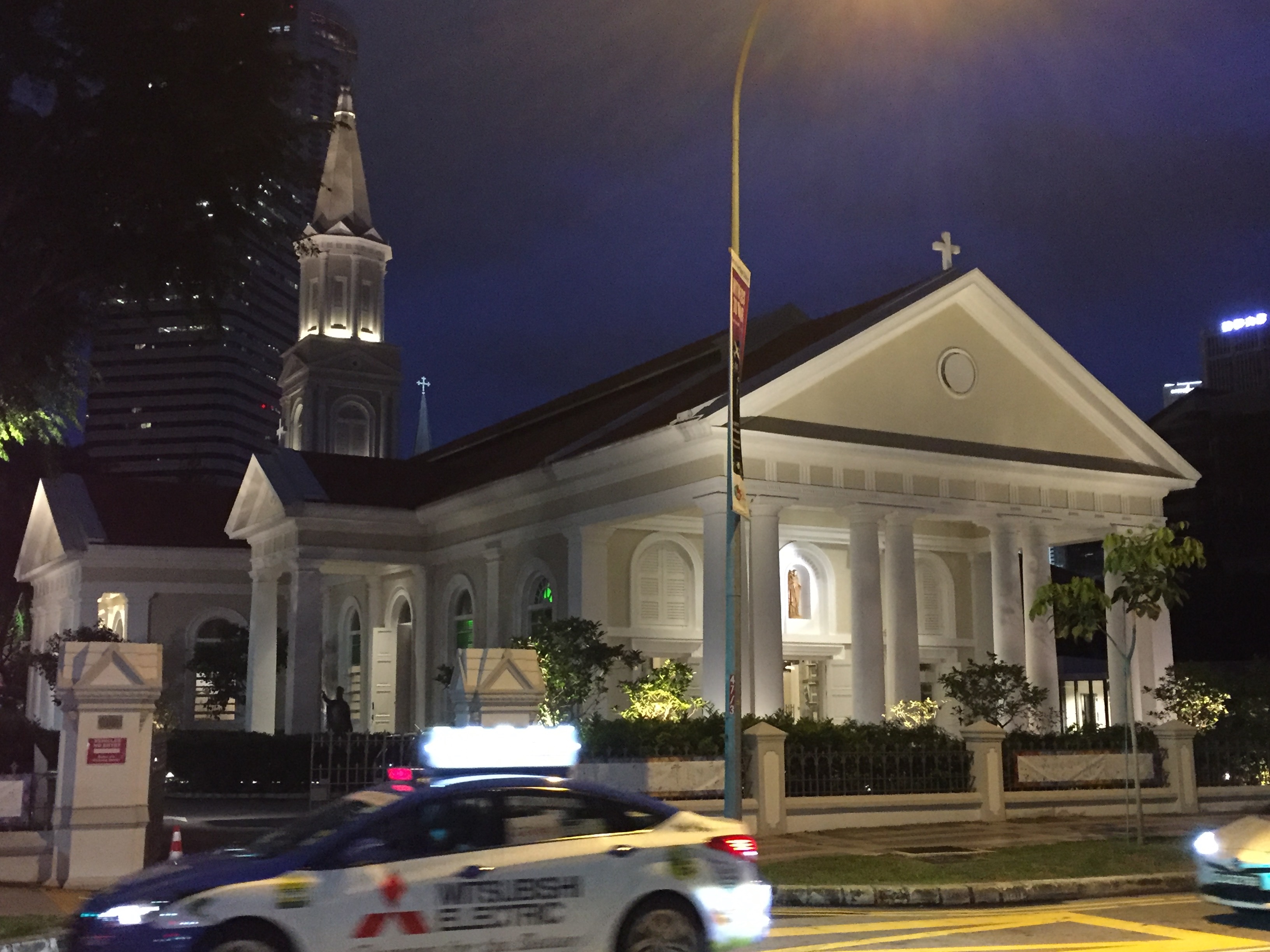 Street view of Singapore's restored Cathedral of the Good Shepherd