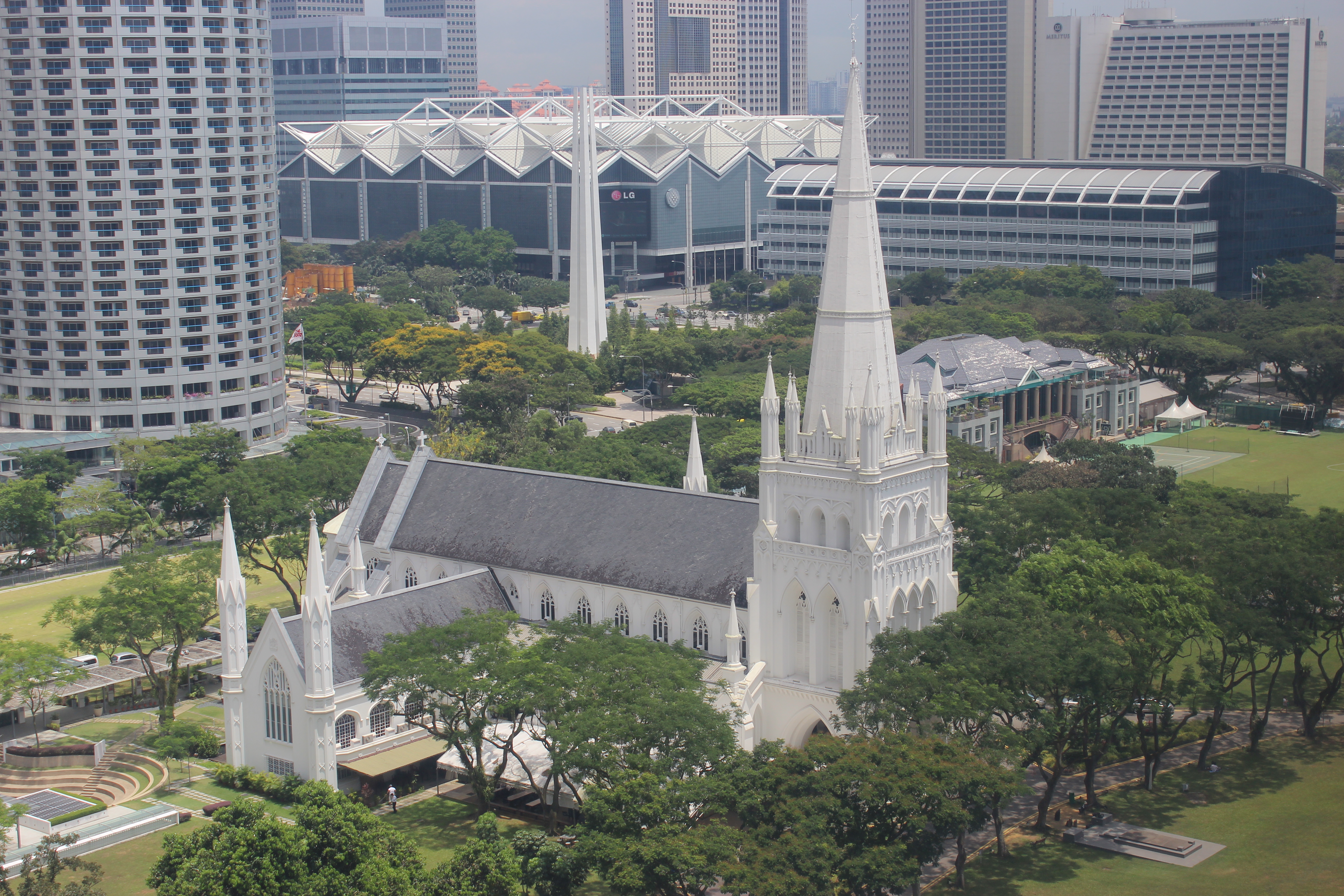 An aerial view of St. Andrew's Cathedral, Singapore.