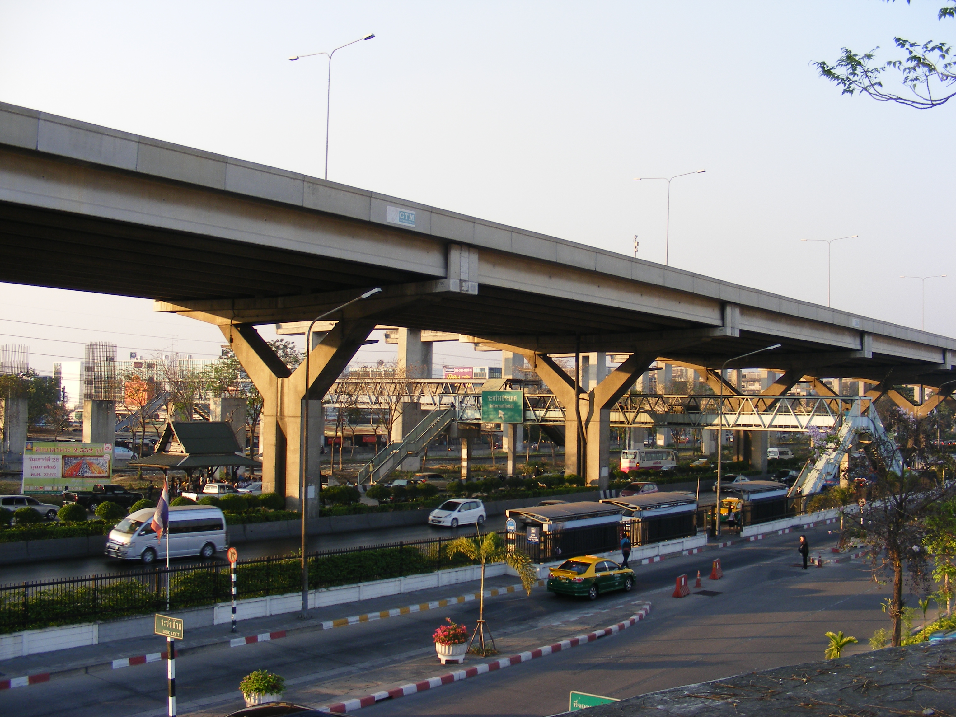 Bridges and roads in front of Don Mueang Bangkok International Airport (domestic terminal), Thailand.