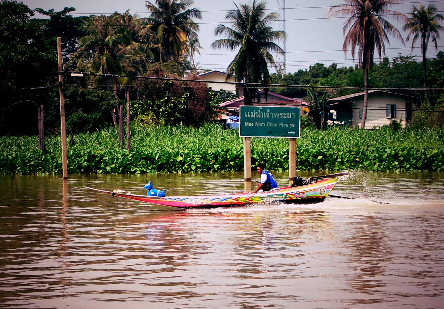 Boatman on the Chao Phraya river north of Bangkok