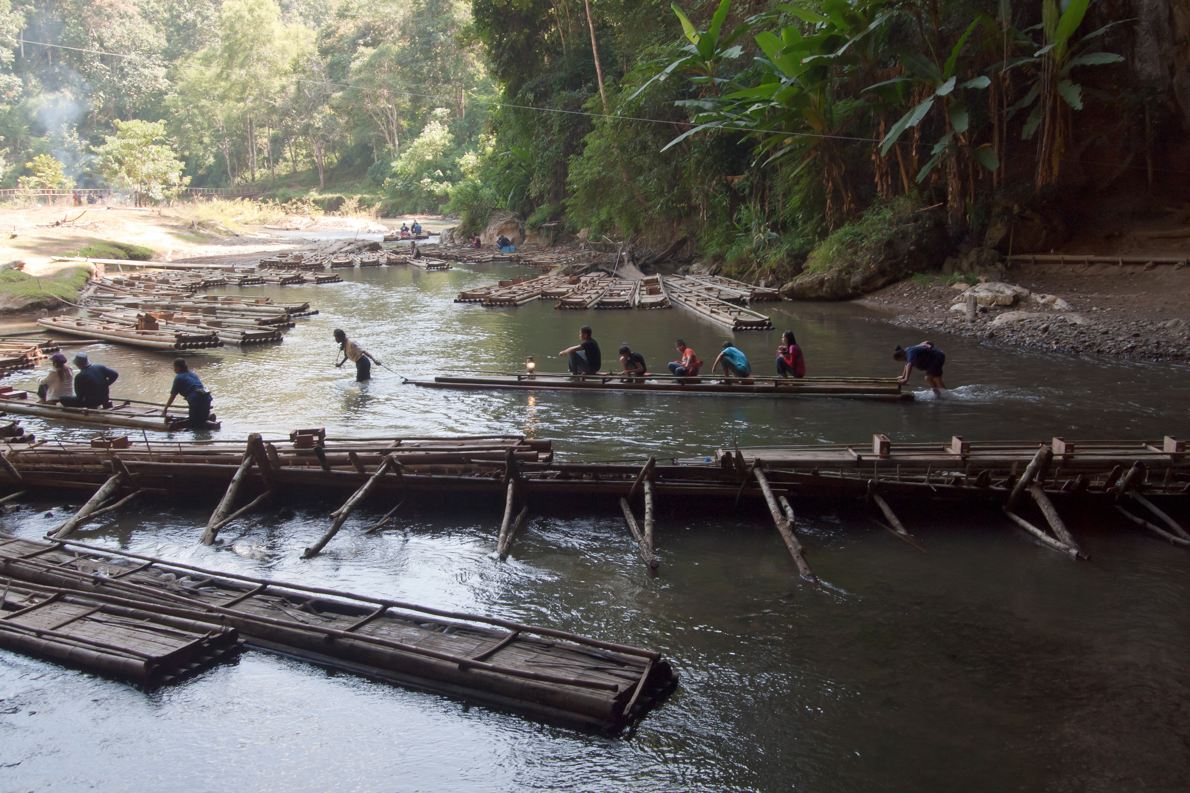 Nam Lod (cave), Tham Lot (cave), Mae Hong Son, Thailand. The Mae Lang River flows through the cave which is filled with stalactites and stalagmites.