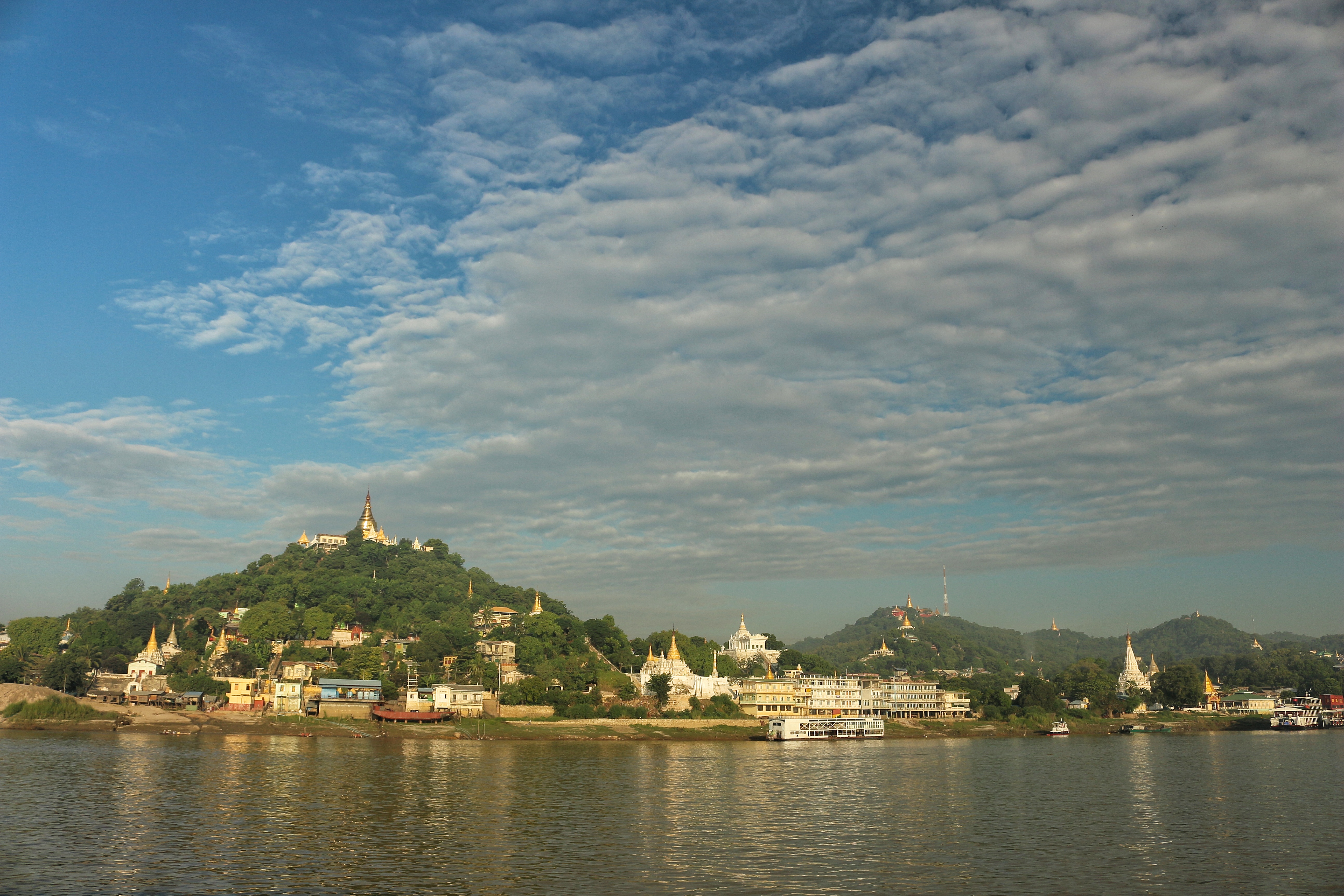 The Sagaing Hill as viewe from accross the Ayeyarwaddy River.