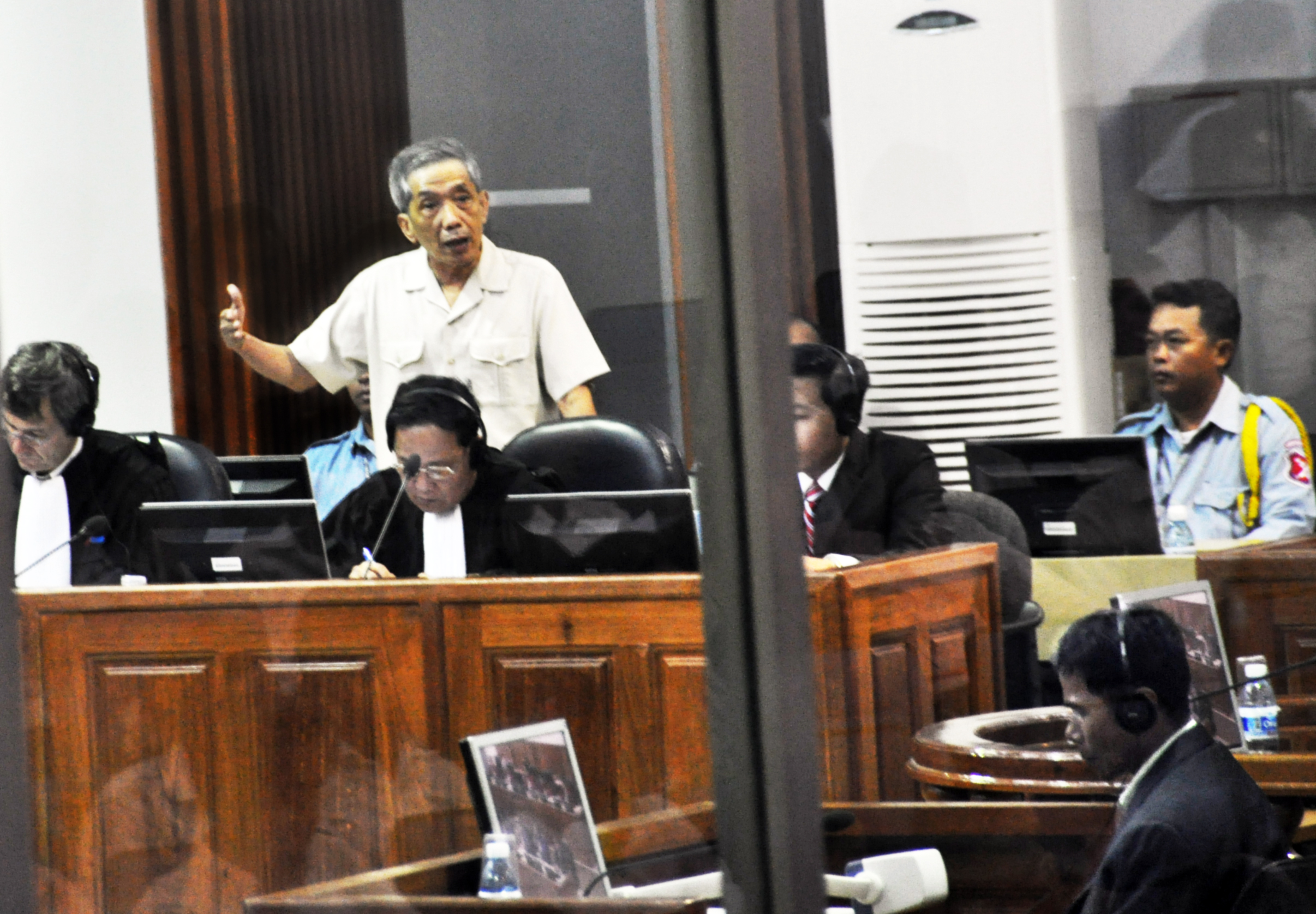 Kang Kek Iew (also Kaing Guek Eav or Duch) before the Extraordinary Chambers in the Courts of Cambodia. He was responding to the testimony given by his former subordinate Him Huy who was a Khmer Rouge prison guard.