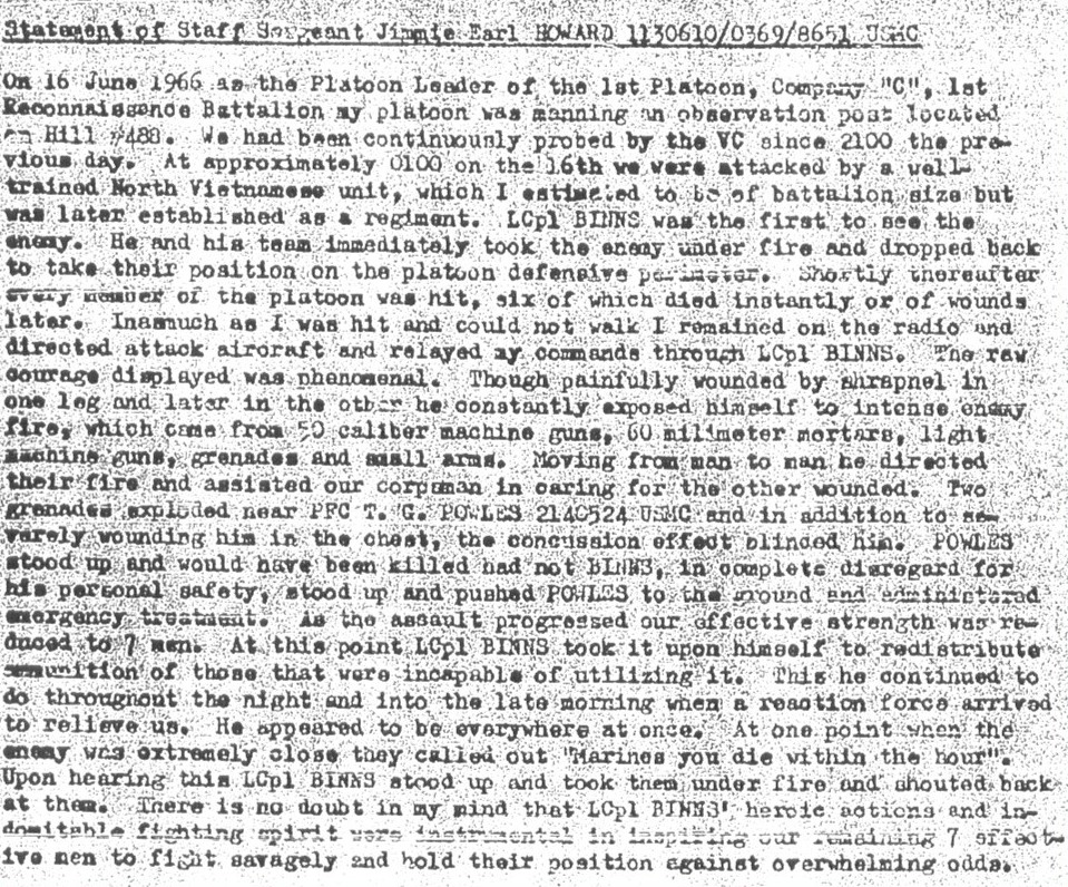 Witness statement of Ricardo C. Binns by Jimmie E. Howard