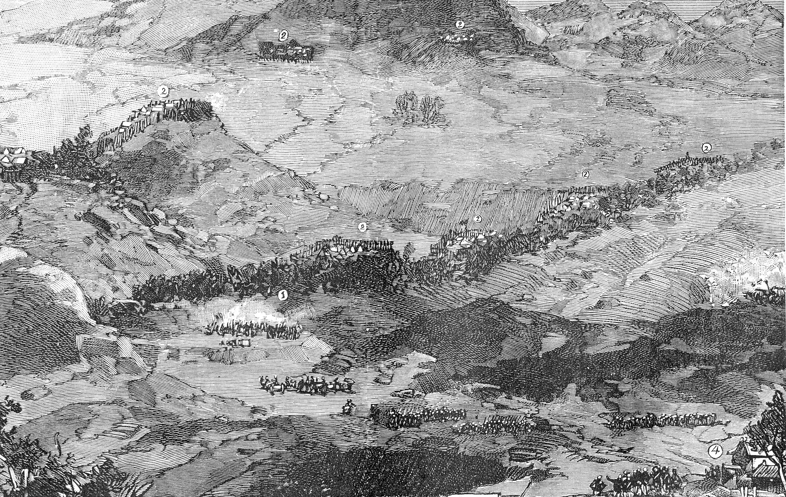 Panorama of the battle of Nui Bop, 4 January 1885