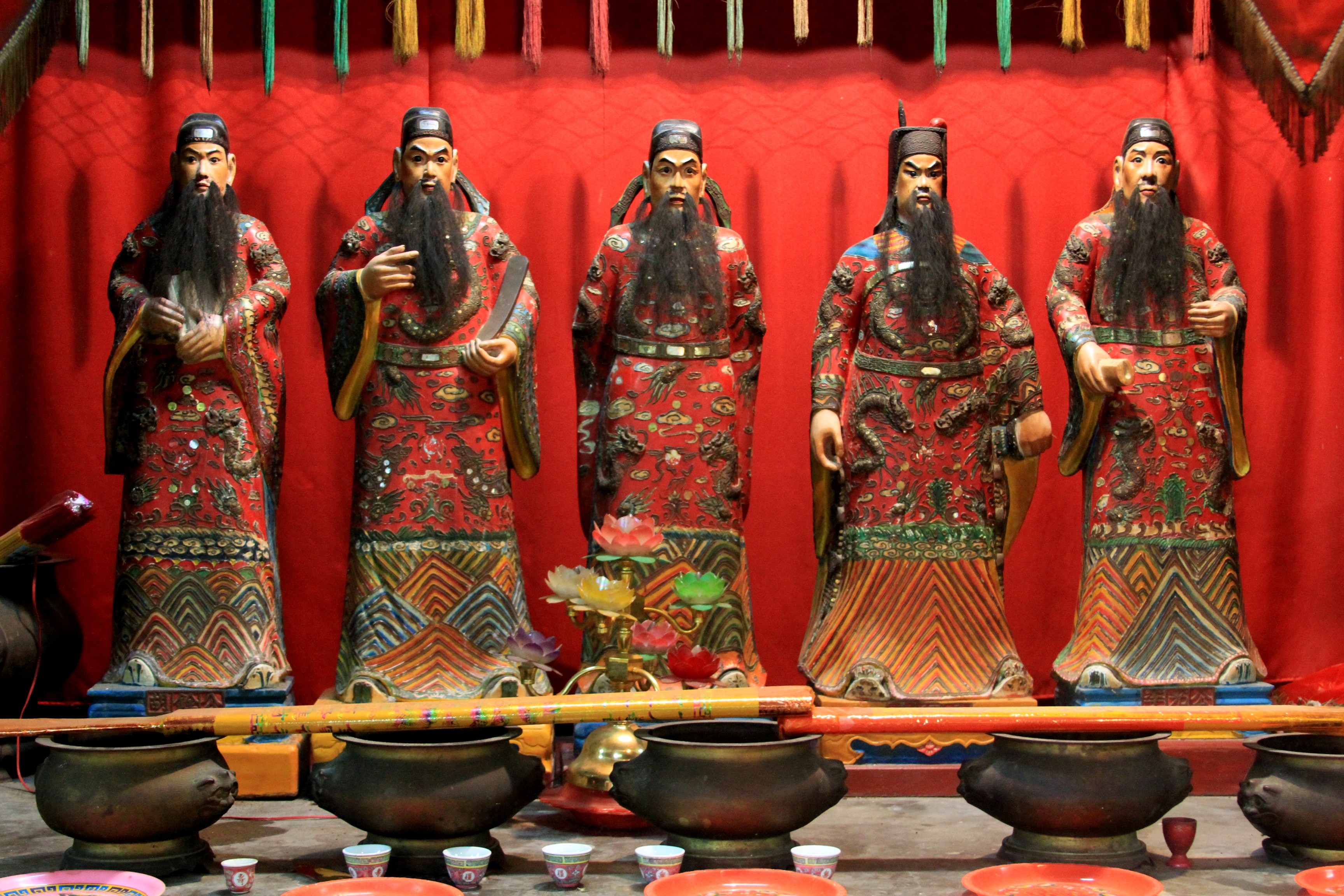 Photograph of the statues of the five officials in the Temple of the Five Lords, Haikou, Hainan, China.