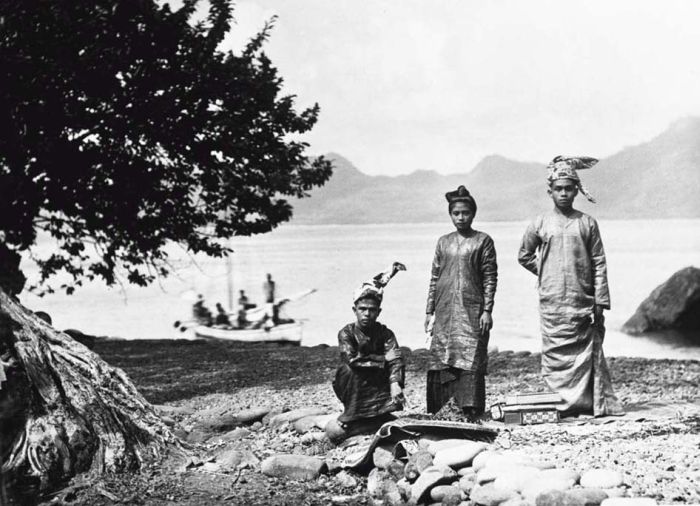 Portrait of inhabitants at the Sangihe Islands, traditionally dressed