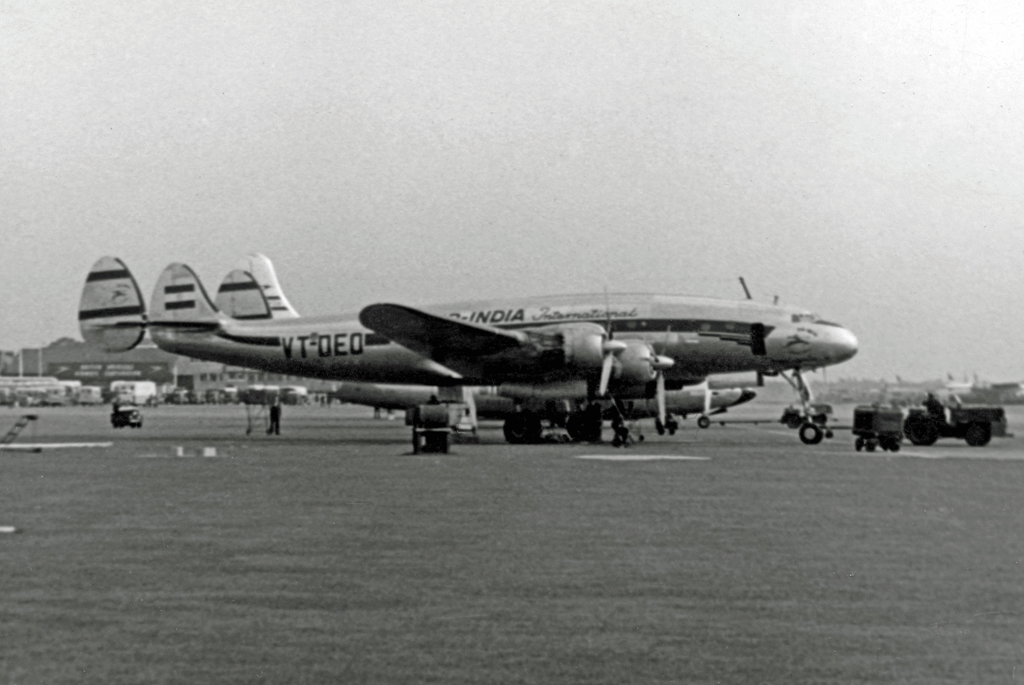 Air India International Lockheed L-749A Constellation VT-DEO "Bengal Princess" at London (Heathrow) Airport in 1953