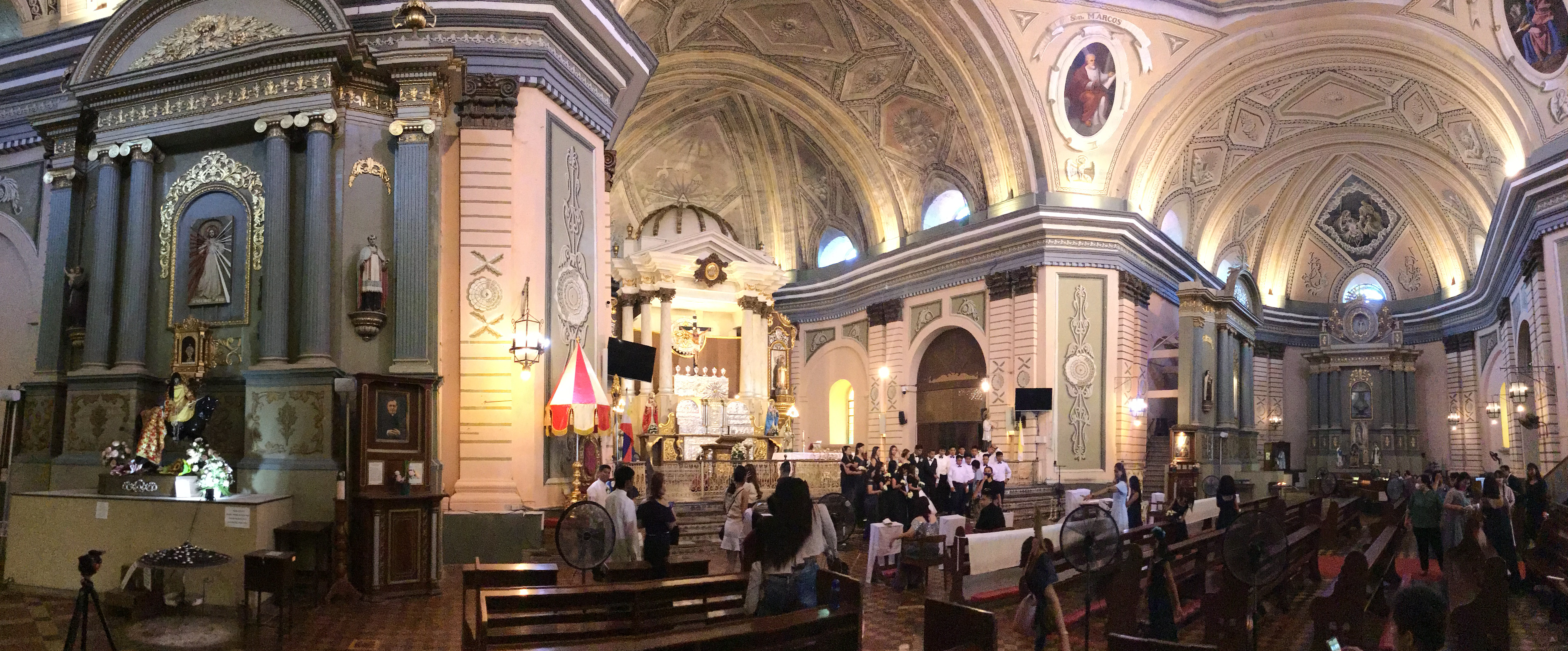 Panorama of the interior of Taal Basilica in July 2022