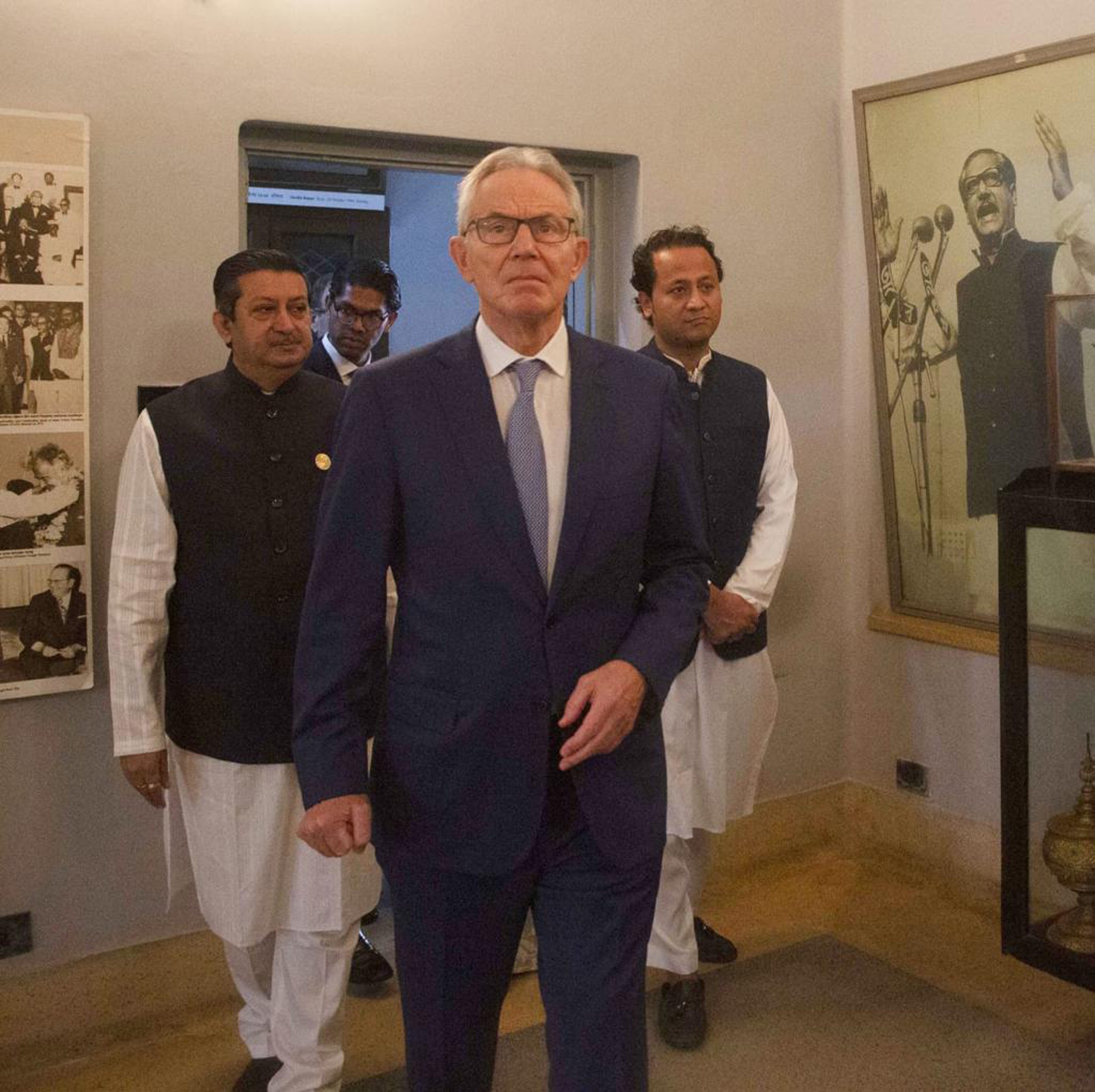 Sir Tony Blair, the former Prime Minister of the United Kingdom, visited the Bangabandhu Memorial Museum in Dhaka. The Deputy Minister of Education, Mohibul Hasan Chowdhury, was present during the visit, which took place on Saturday, March 4, 2023.
