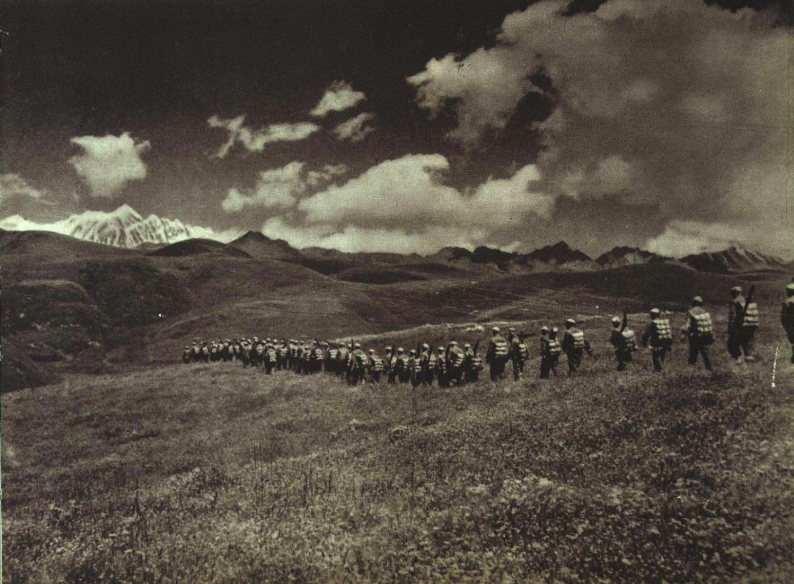 PLA soldiers marching toward Tibet in 1950