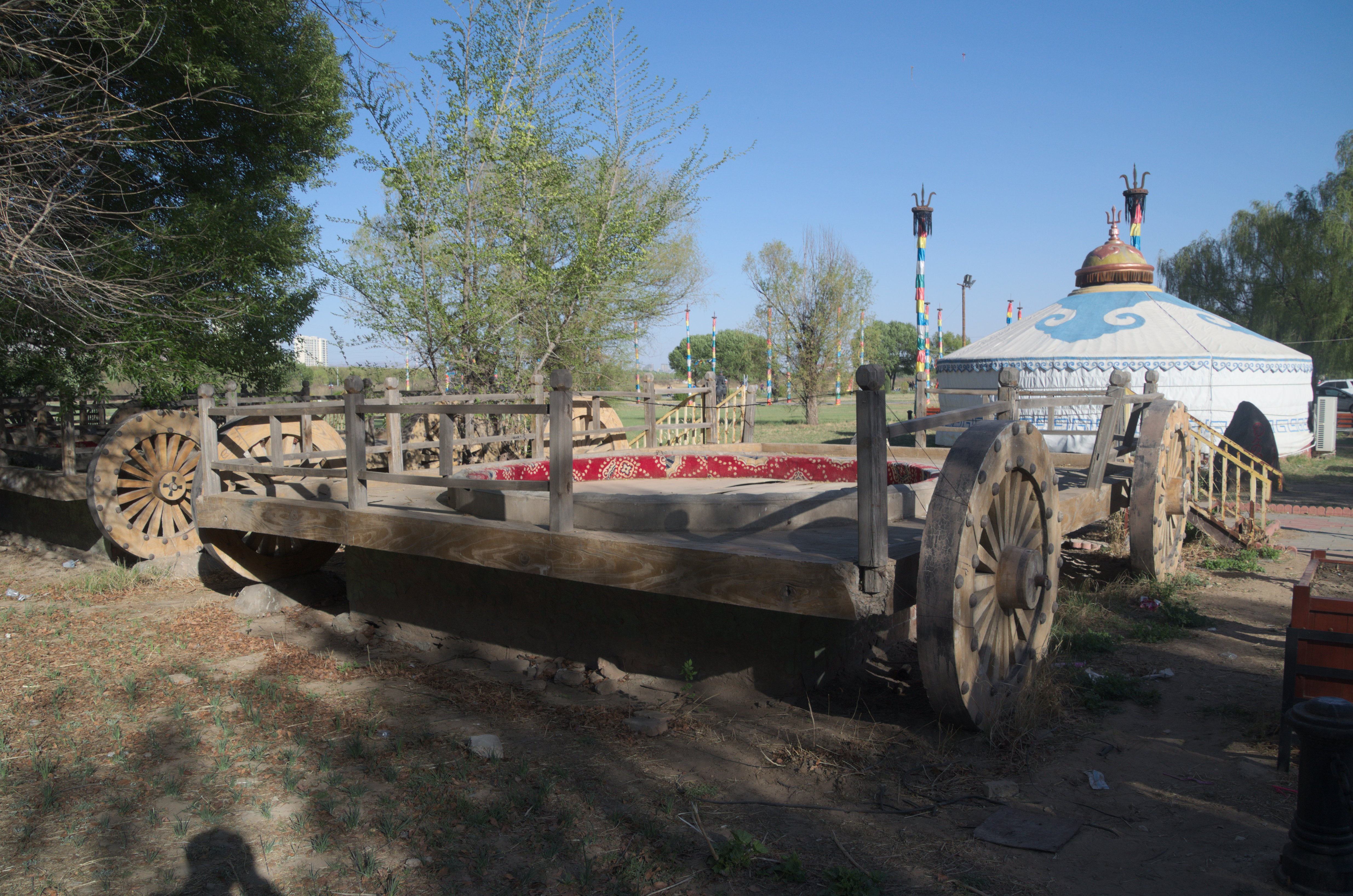 Car of a ger tereg (yurt on car), in a Baotou parc, in Inner-Mongolia autonomous region, China. We can see where the yurt is mounted on the car.