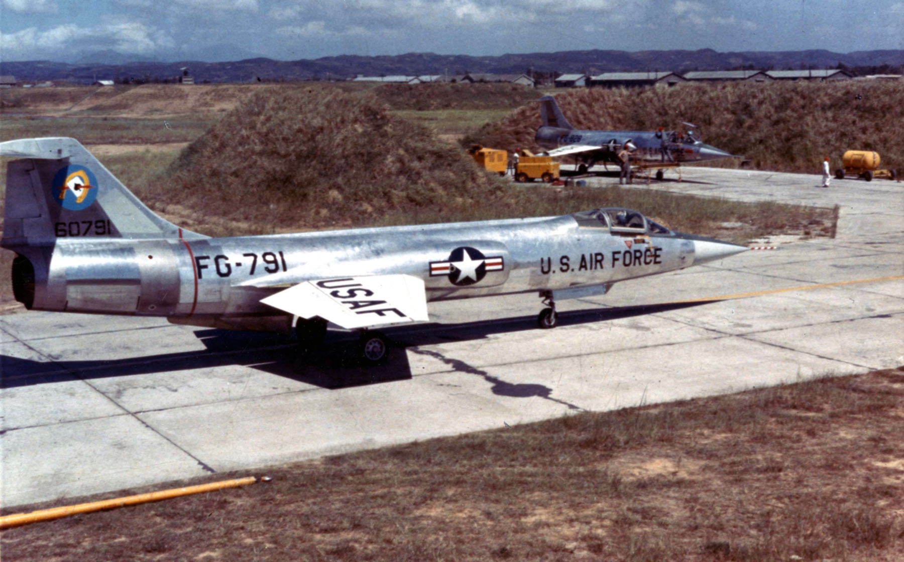 A U.S. Air Force Lockheed F-104A-20-LO Starfighter (s/n 56-0791) of the 83rd Fighter Interceptor Squadron at Taoyuan Air Base, Taiwan, on 15 September 1958, during the Quemoy Crisis (Operation "Jonah Able").