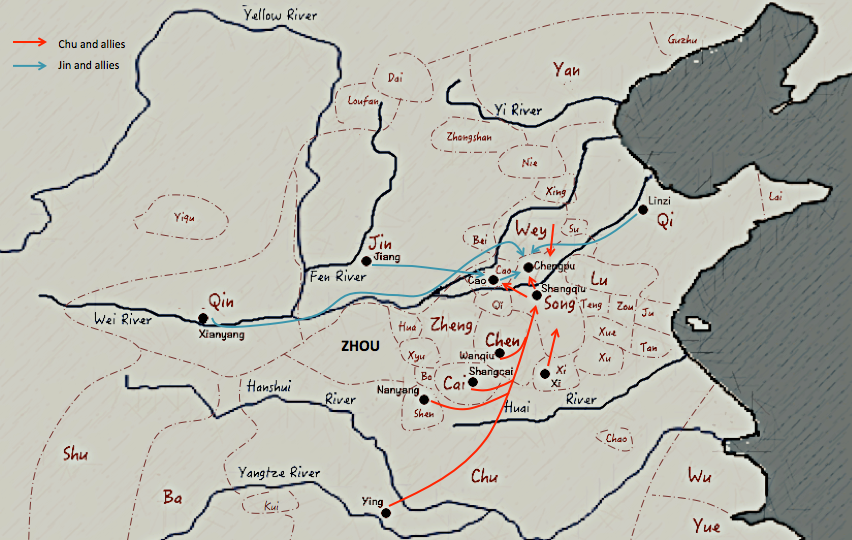 Map of Battle of Chengpu between Jin and Chu