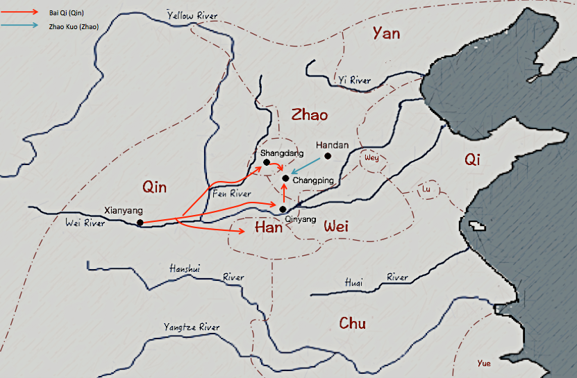 Map of Battle of Changping between Qin and Zhao states