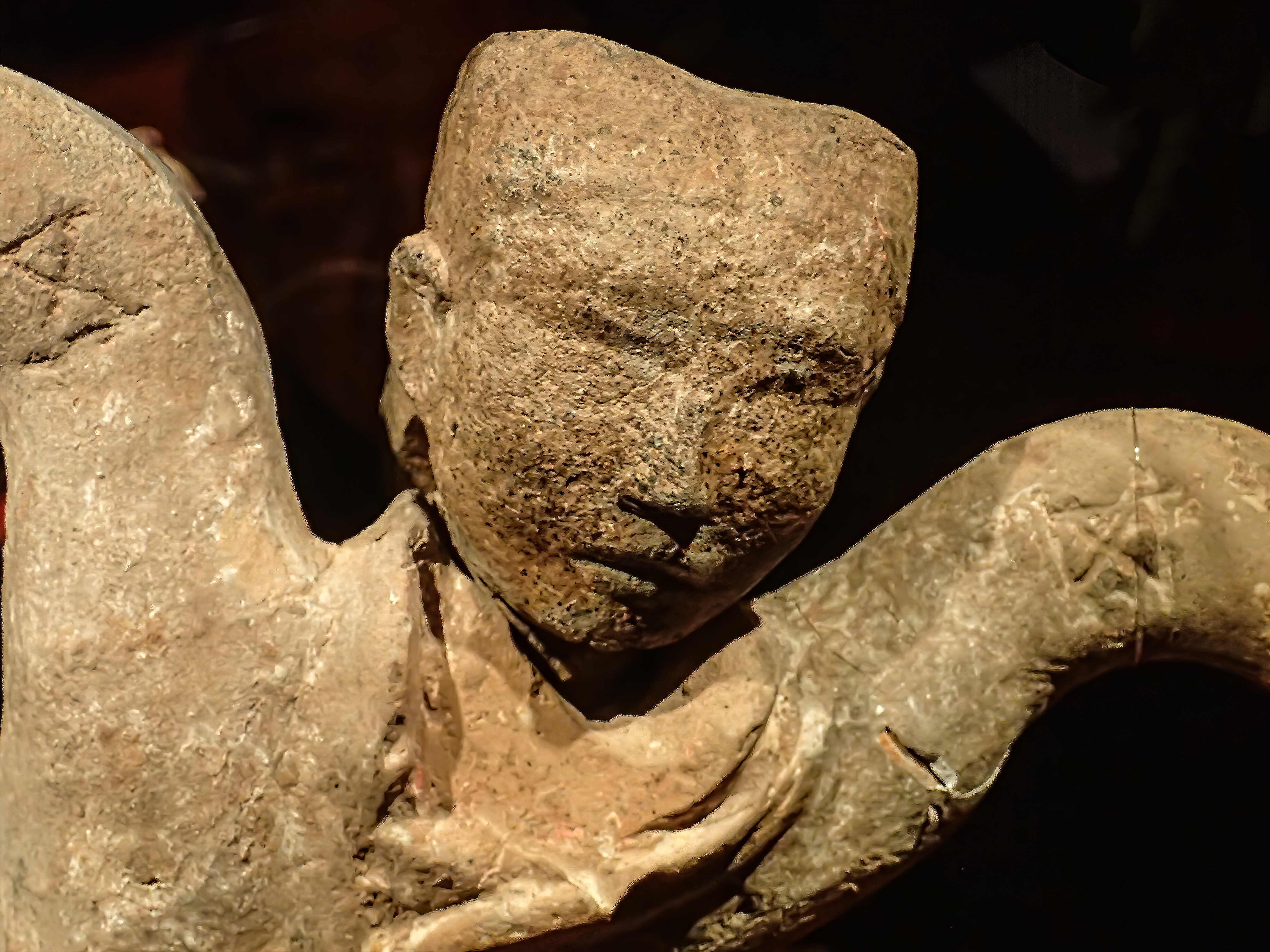Closeup of earthenware dancer figurine from the Tomb of the King of Chu Tuolan Mountain Xuzhou Jiangsu Western han 2nd century BCE at the Xuzhou Museum