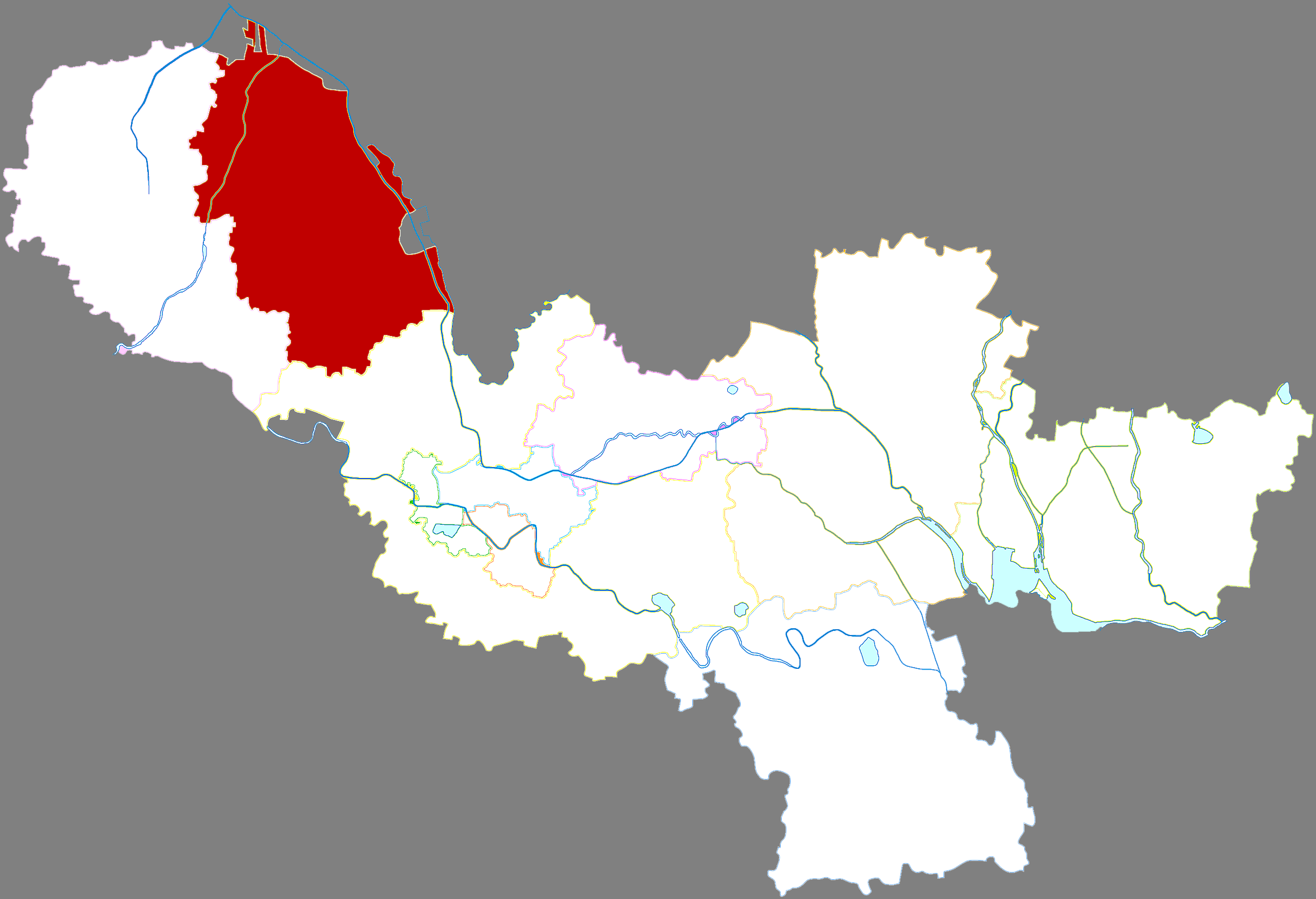 Location of Pei county in Xuzhou city, China