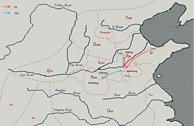 Map of the Battle of Maling between Qi and Wei