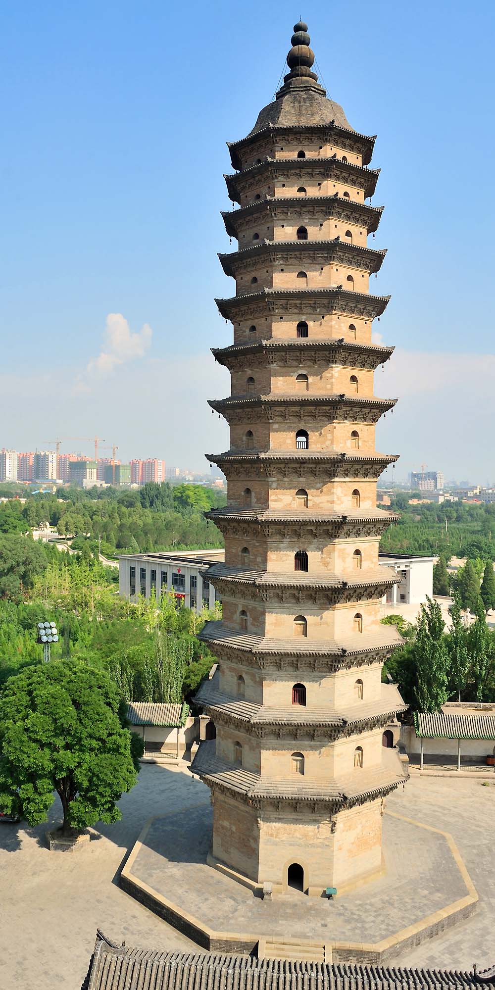 Taiyuan (Shanxi, China) Yongzuo temple east pagoda, taken from west pagoda.