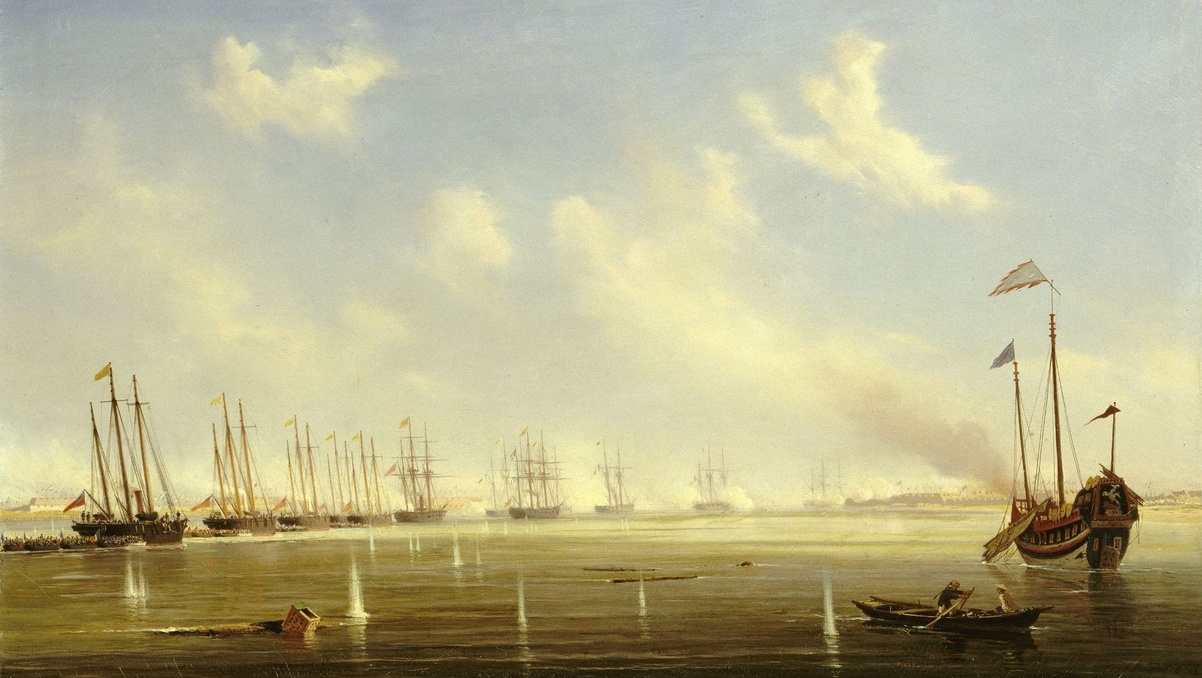 Attaque et prise des forts du Peï-Ho, 20 mai 1858. Seconde Guerre de l'opium (1856-1860). Toile (peinture à l'huile).