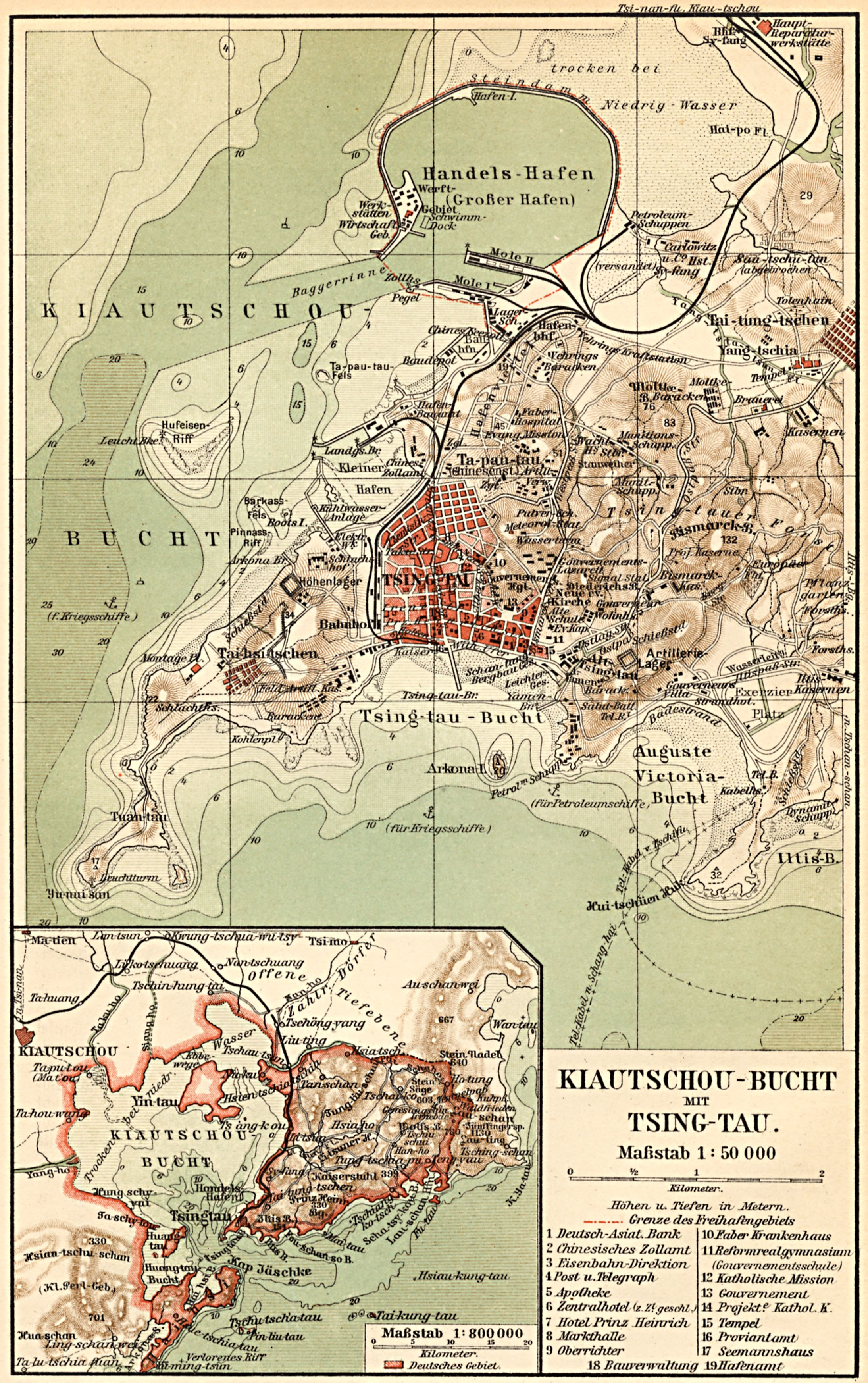 Jiaozhou Bay and Qingdao (period names Kiaochow Bay and Tsingtao)
