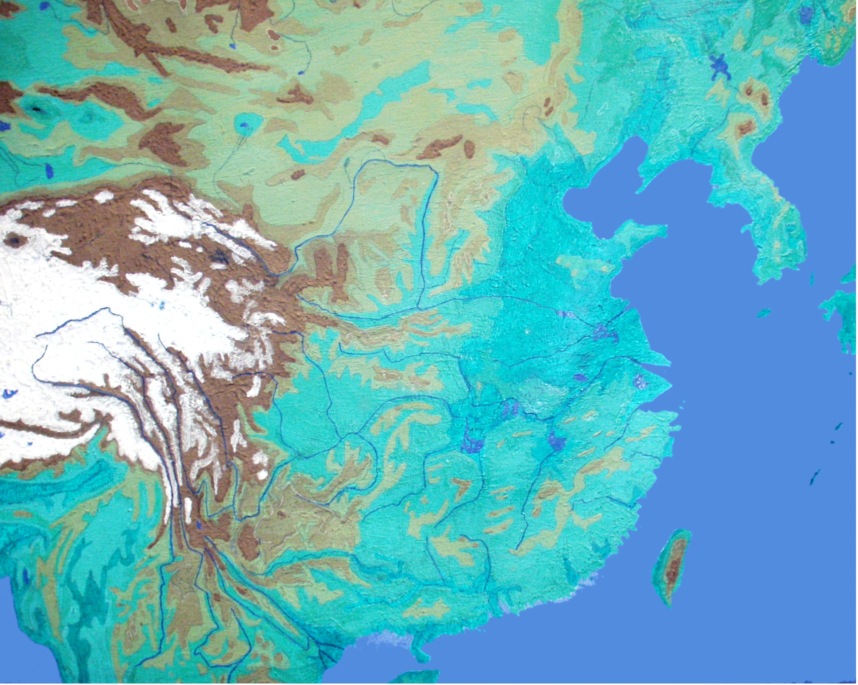 Portrait Map of China, fabricated by Patrick Edwin Moran. Note that the Yellow River (Huang He) is depicted as flowing in its alternative path.