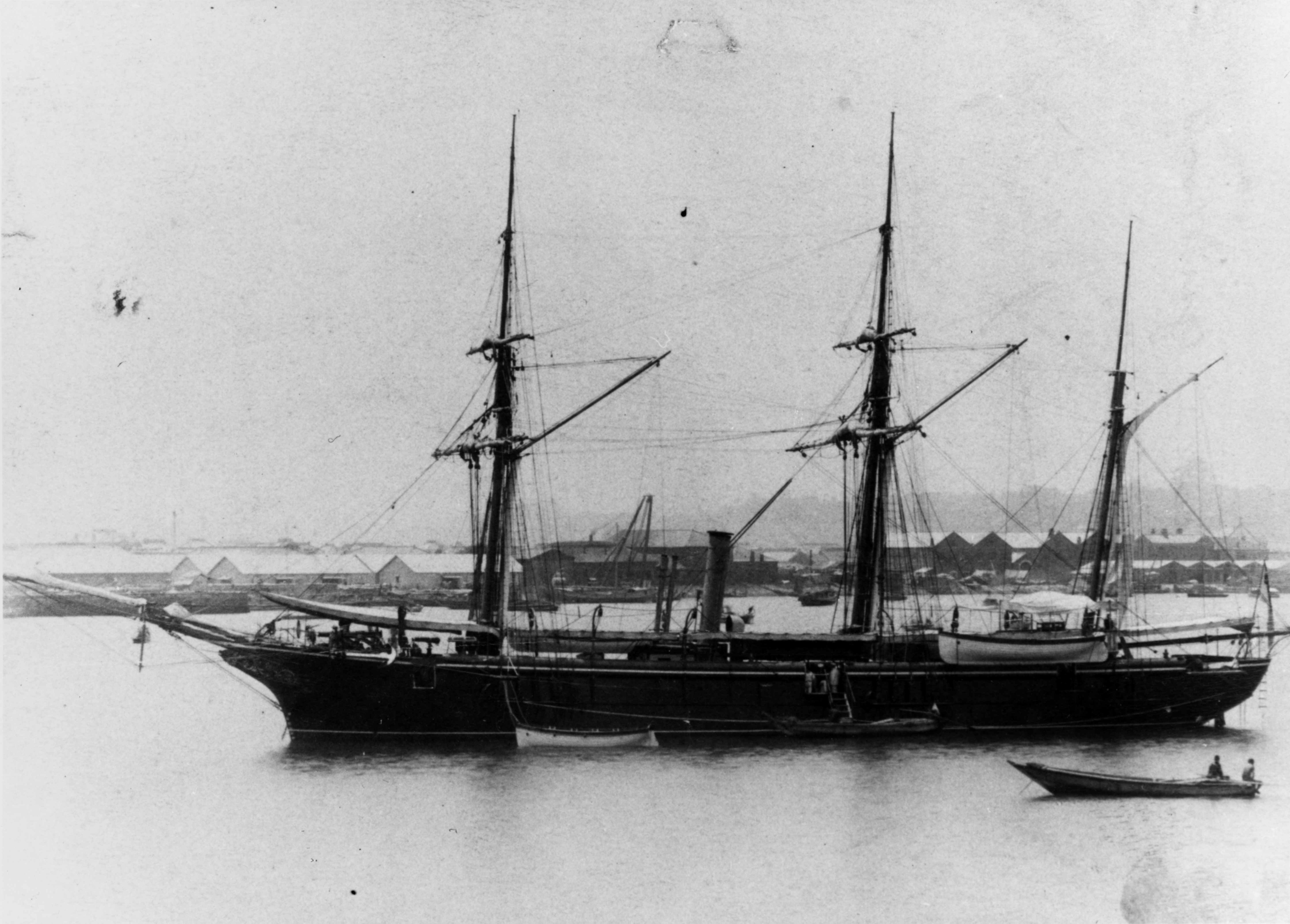 German gunboat SMS Iltis, photographed somewhere in East Asian waters, probably not long before her loss on July 23, 1896 in a typhoon in the Yellow Sea.
