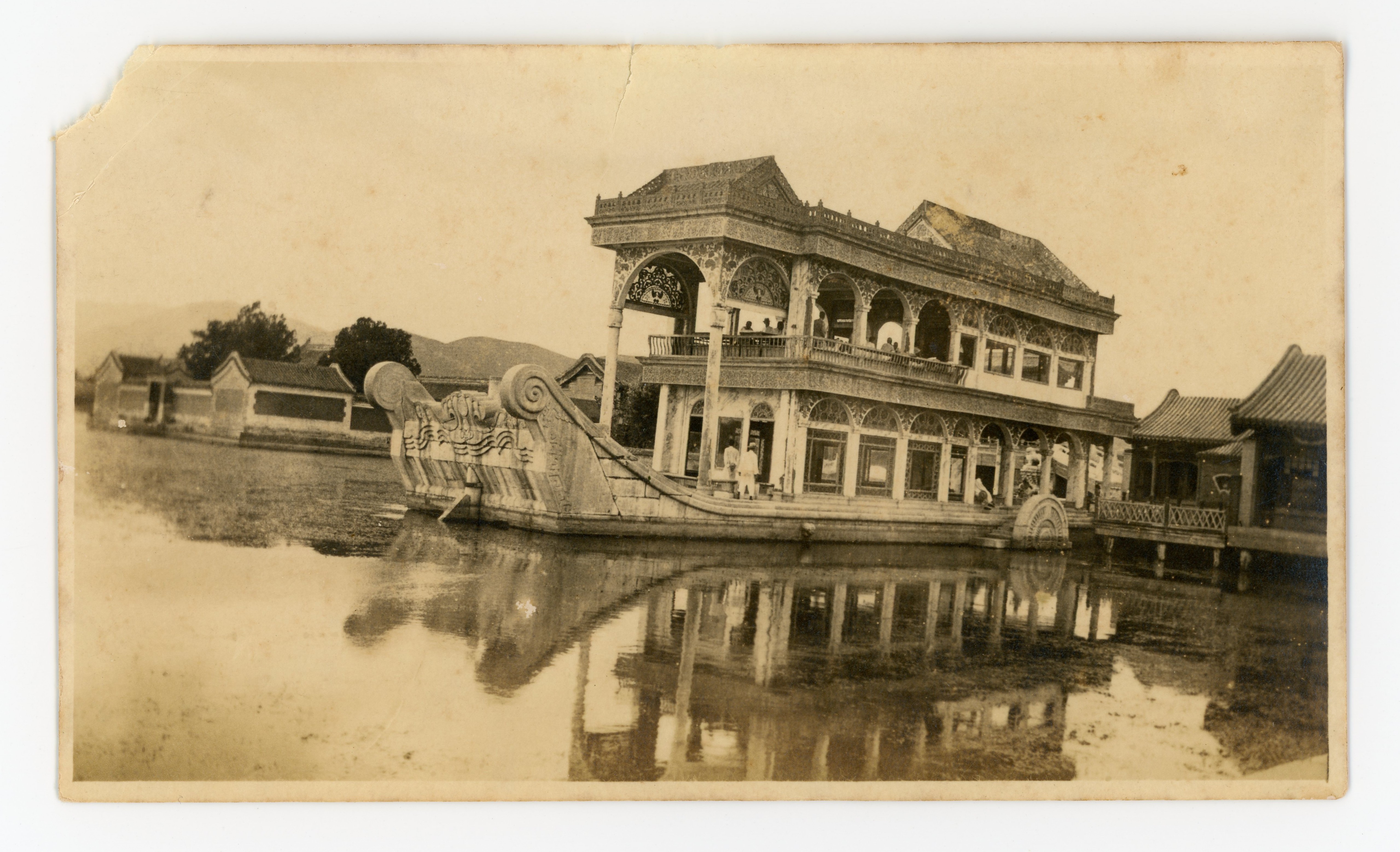 Partially restored photograph of the Marble Boat (清晏舫) taken by Thomas A. Worrall on October 16th, 1926.
