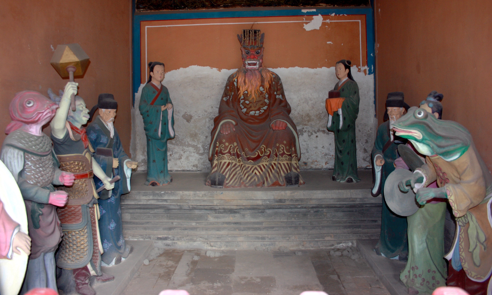 Photograph of statues representing the "Department of rain gods" in the Dongyue Temple, Beijing, China.