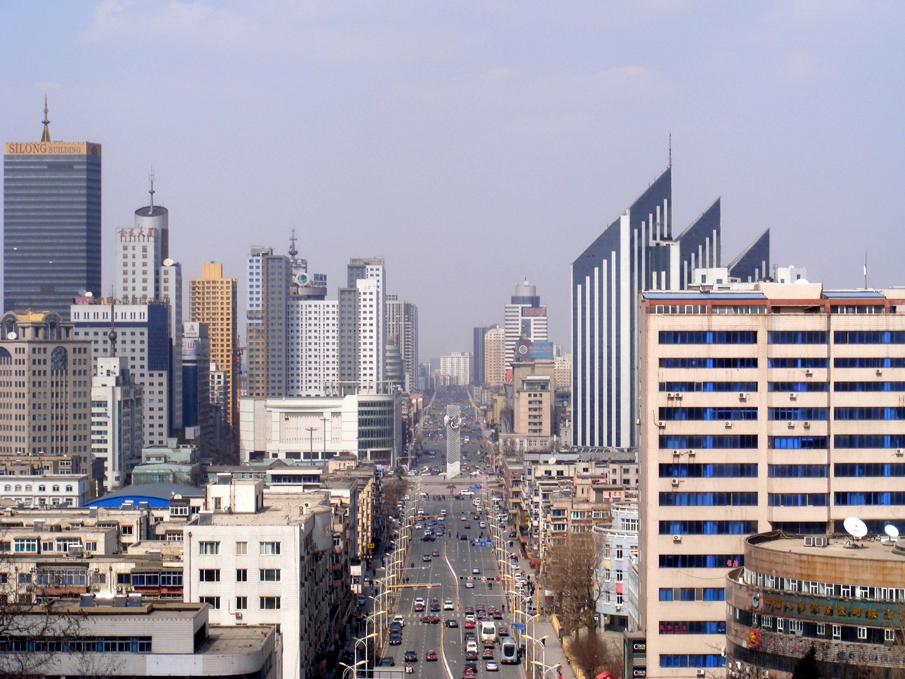 The Skyline of Anshan city (Liaoning, China) viewed from Lieshishan Park looking north along Shengli Road.