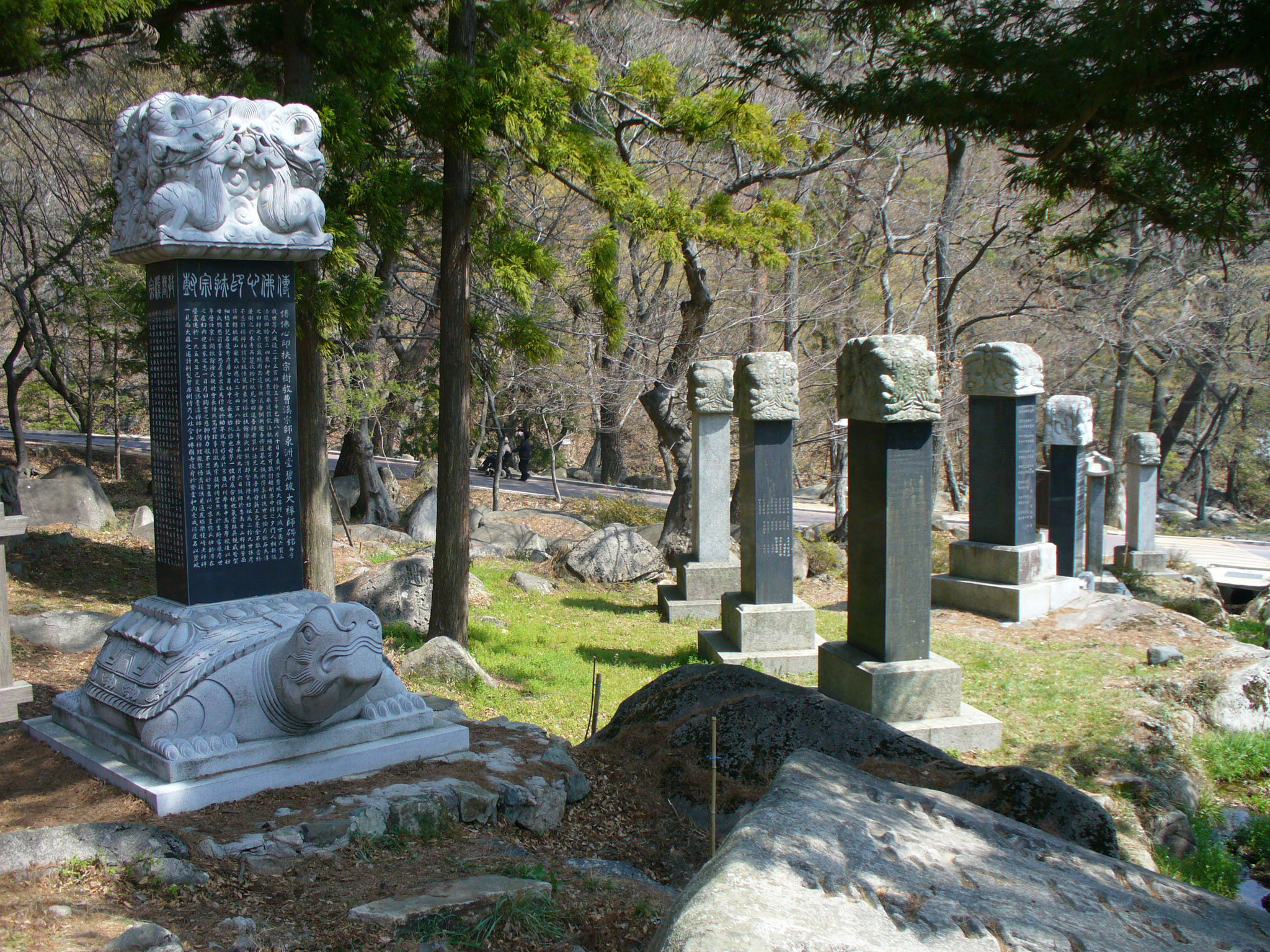 Tortoise statues at Beomeosa Buddhist temple above Busan, South Korea in early Spring, 2009.