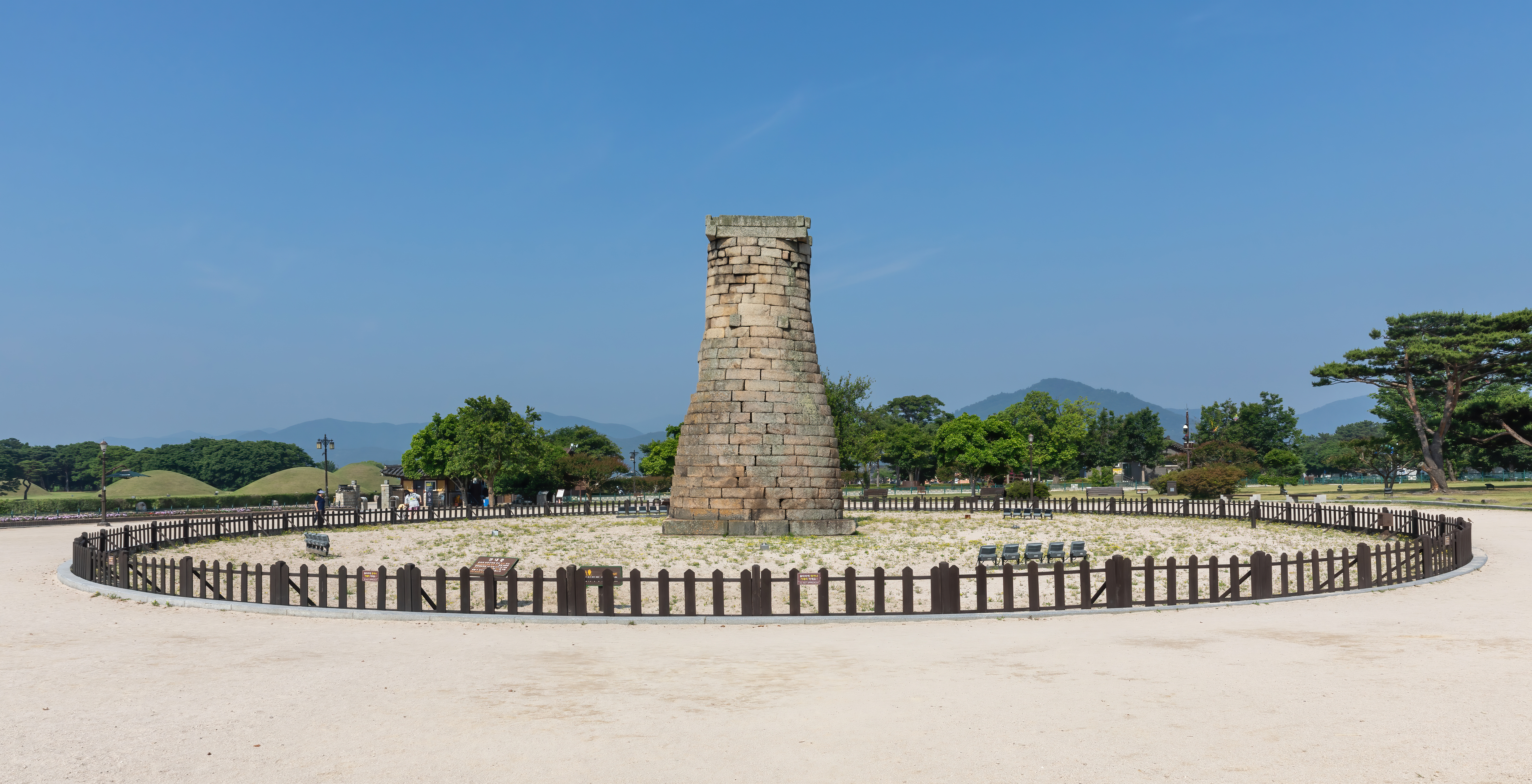 Cheomseongdae Observatory, under blue sky in Gyeongju, South Korea. In stone, it was constructed in the 7th century.