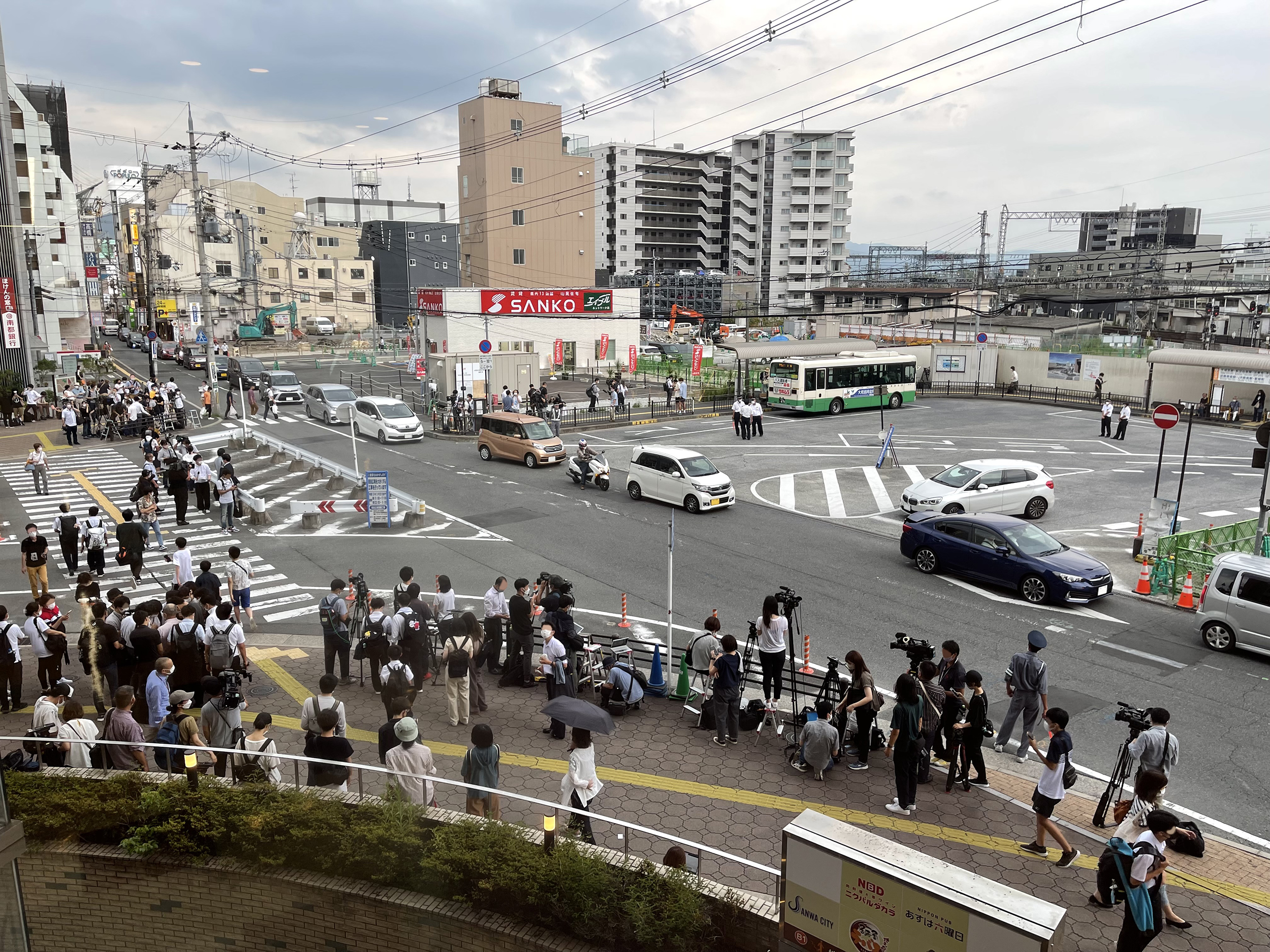 The immediate aftermath of the assassination of former Japanese Prime Minister Shinzo Abe, in the vicinity of Kintetsu Yamato-Saidaiji station northern entrance on 8th July 2022.