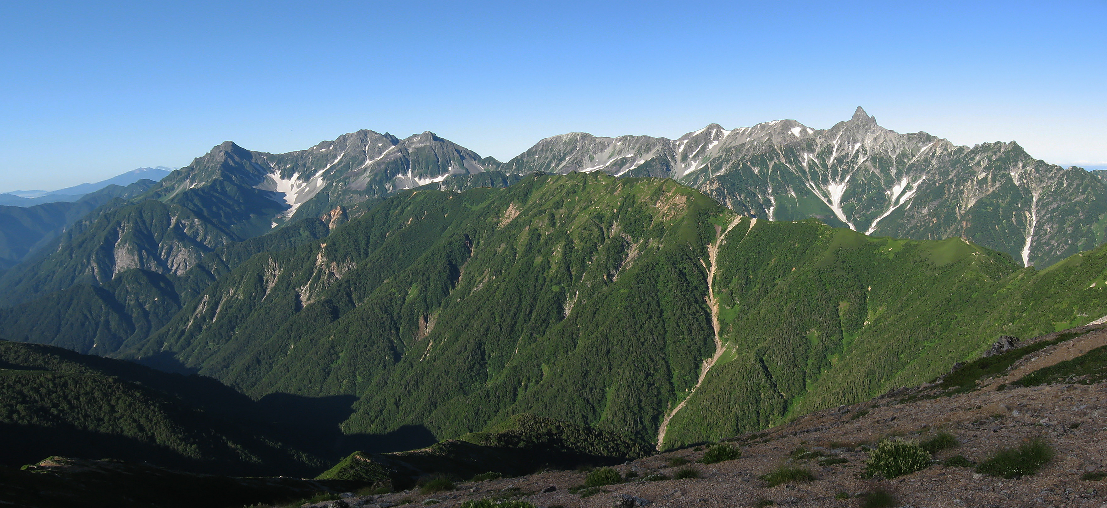 View of Mount Yari and Hotaka Mountains in the Hida Mountains, Japan