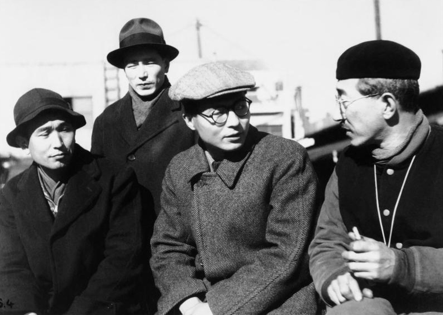 The three crows: Akira Kurosawa, Ishirō Honda, and Senkichi Taniguchi with their mentor Kajirō Yamamoto in the late 1930s.