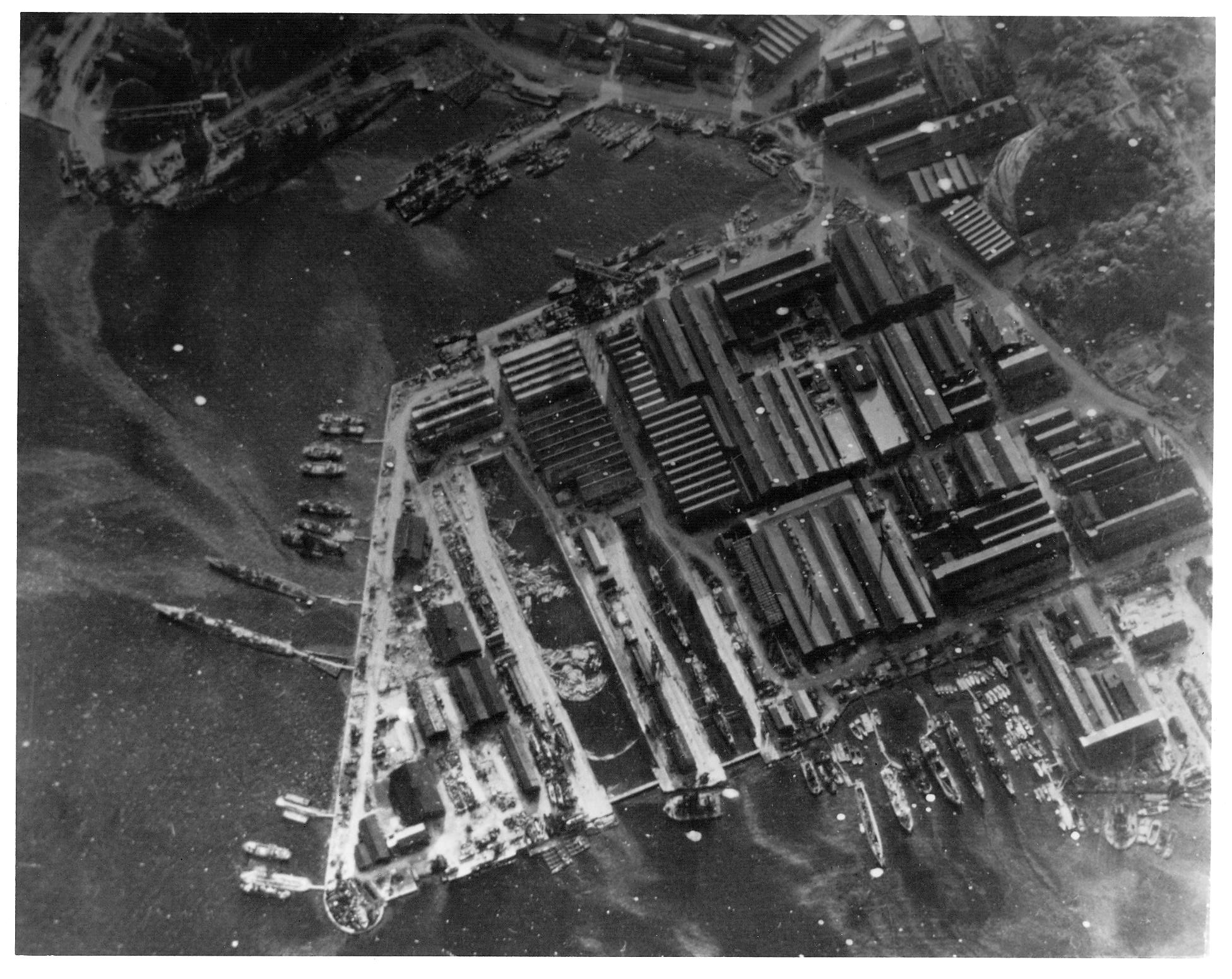 Reconnaissance photograph of Yokosuka Naval Base near Tokyo, Japan, on 18 July 1945.