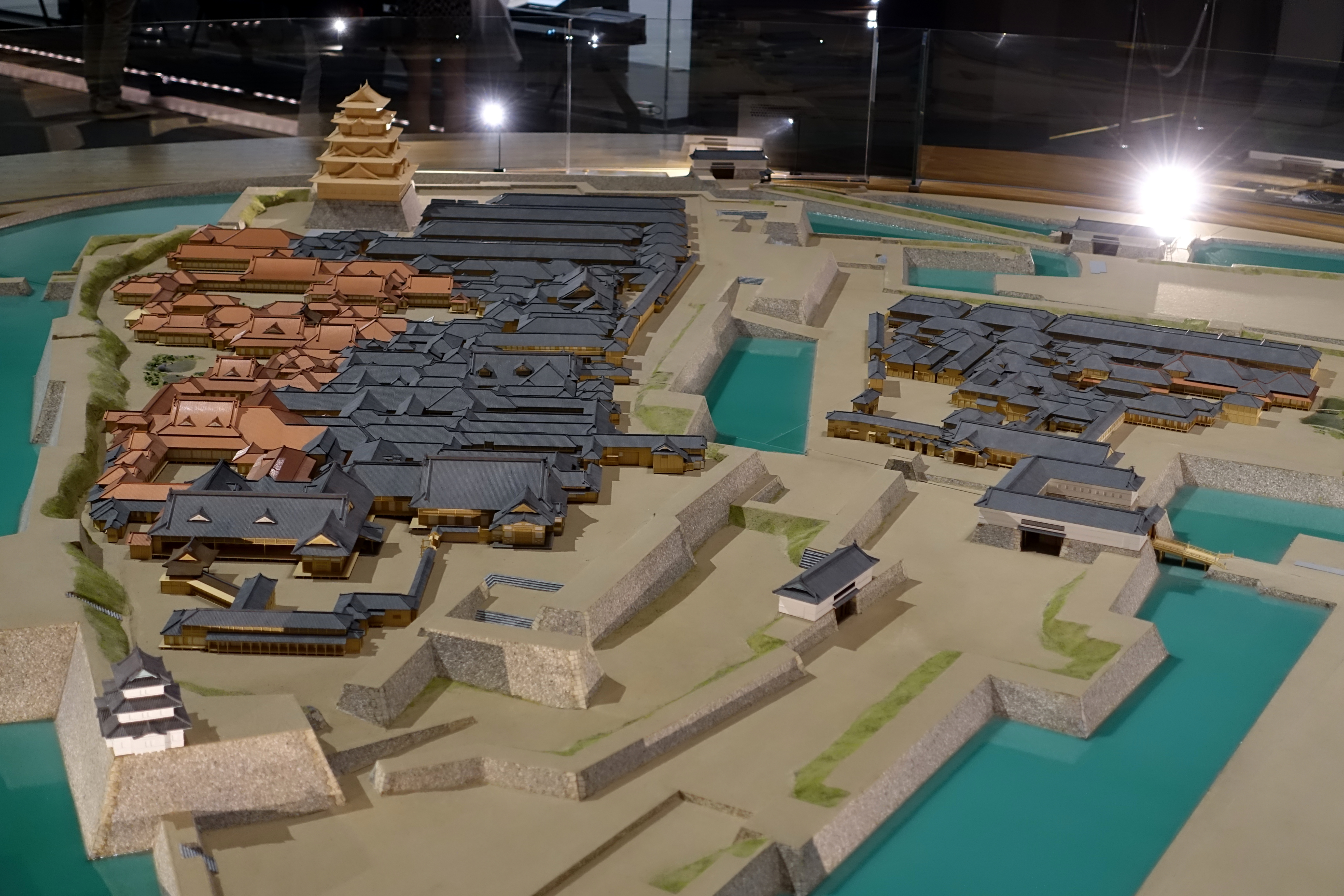 Honmaru and Ninomaru Palaces, Edo Castle, in the last years of the Tokugawa Shogunate, model scale 1 over 200 - Edo-Tokyo Museum - Sumida, Tokyo, Japan.