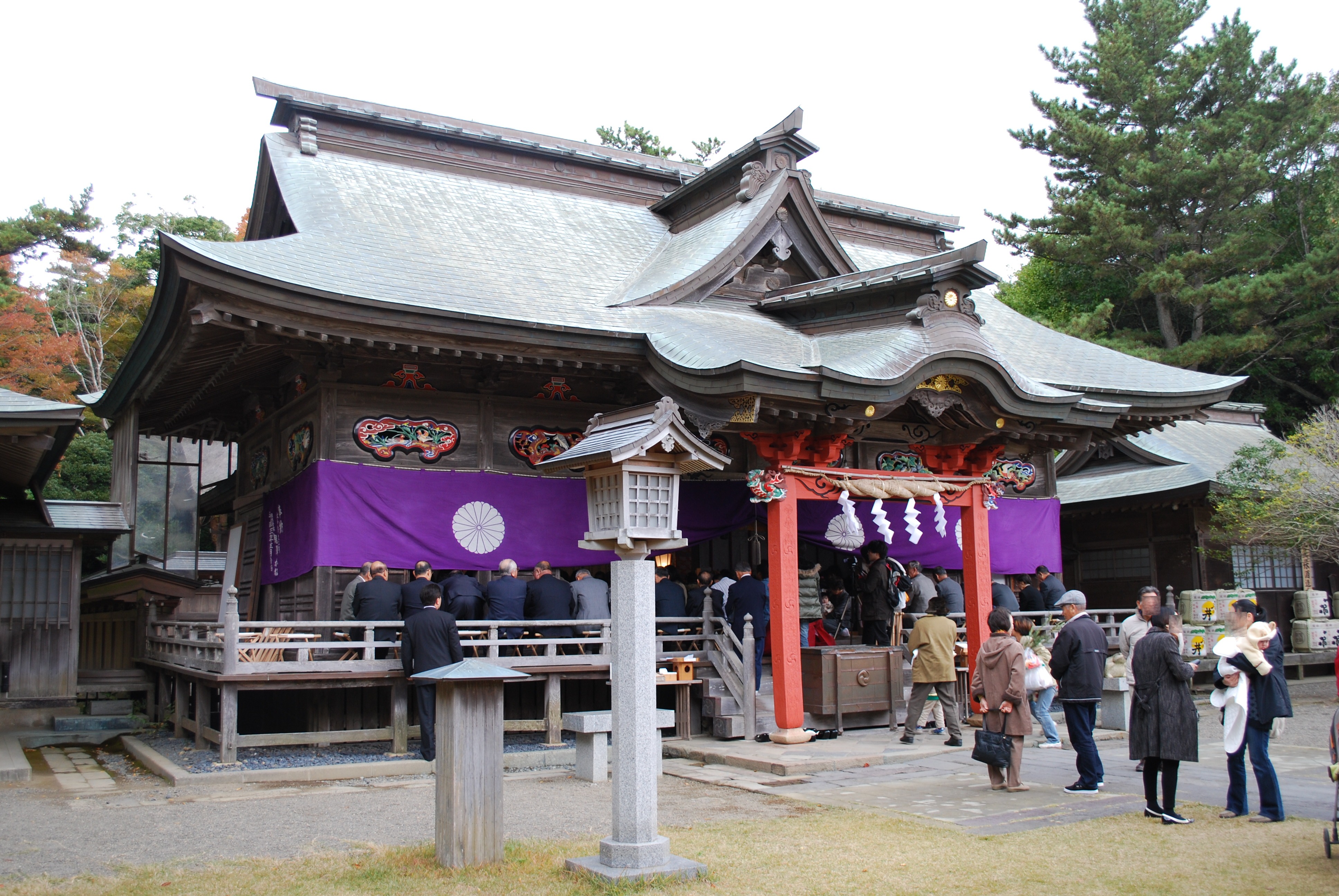 Haiden (worship hall) of Oarai Isosaki Shrine in Oarai Town, Ibaraki Prefecture, Japan