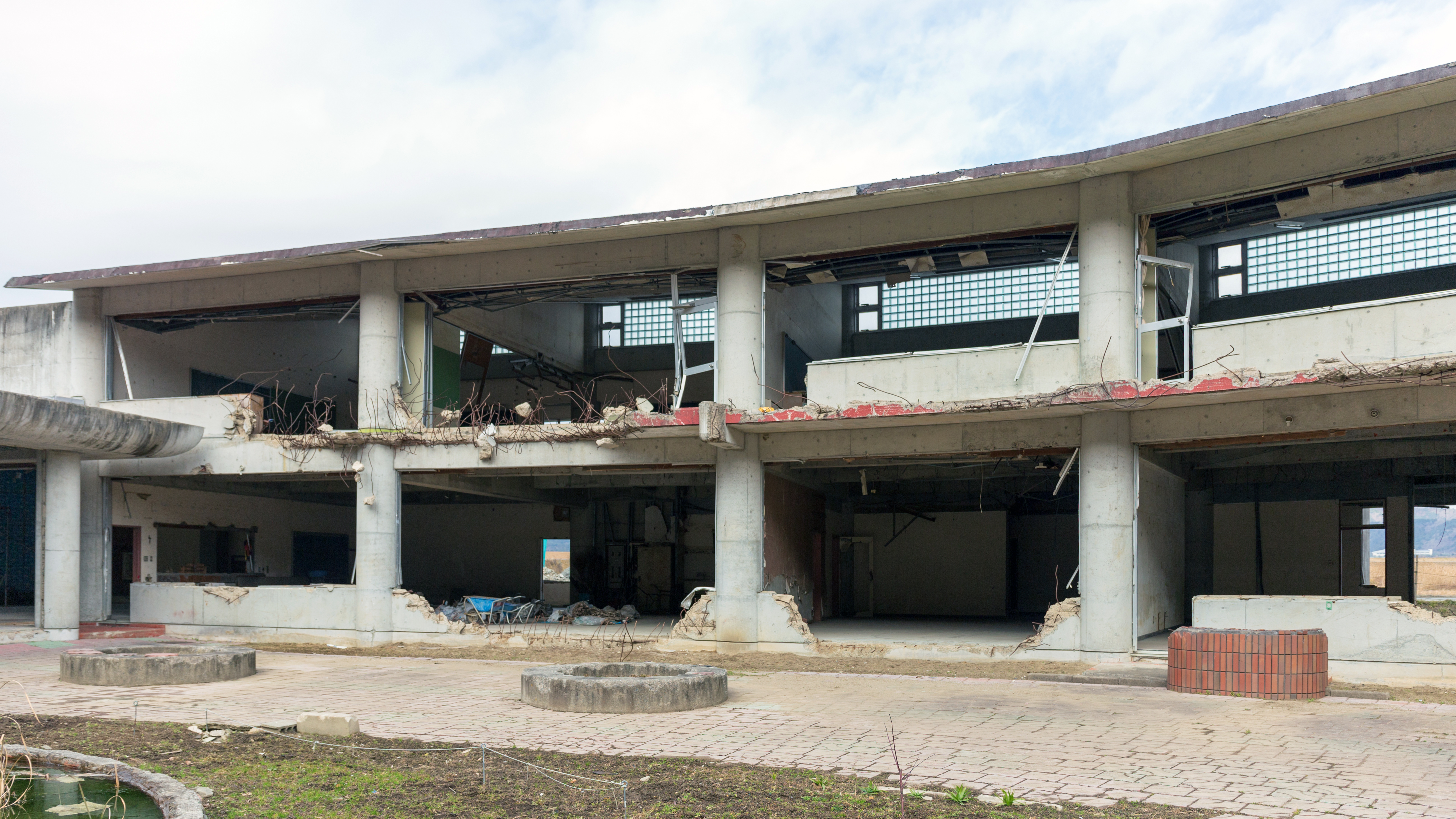 Classrooms devastated by the 2011 Great East Japan Earthquake tsunami at Ishinomaki Municipal Okawa Elementary School in Miyagi Prefecture, Japan