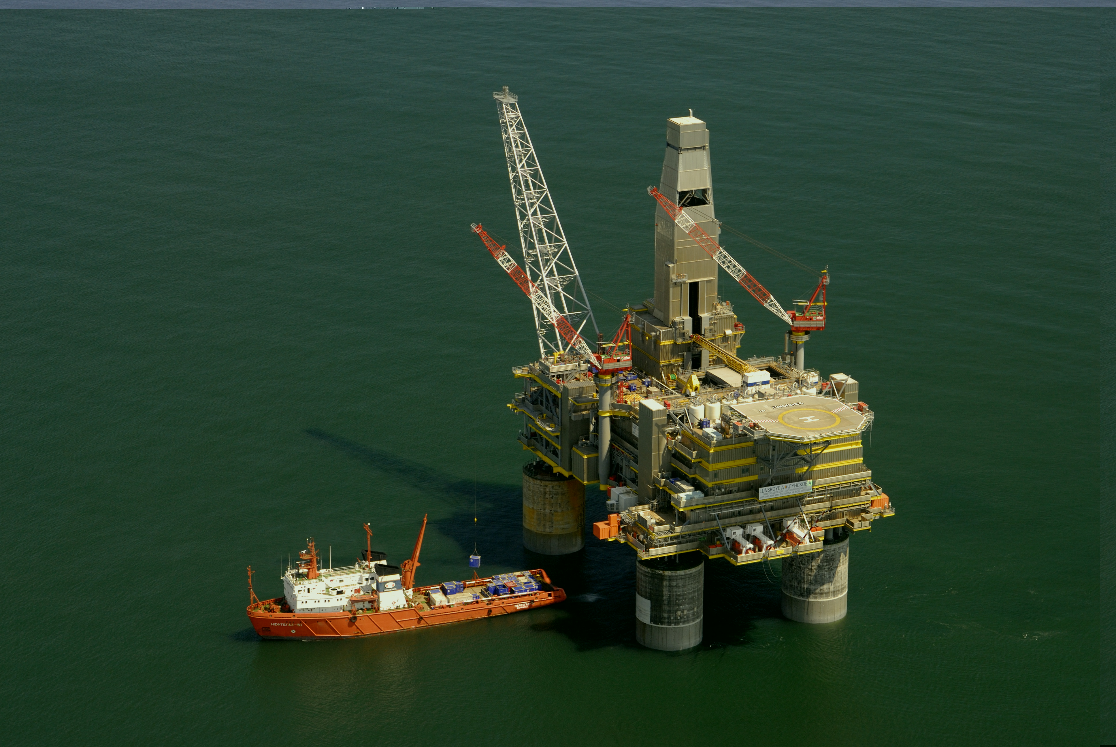 The Lun-A (Lunskoye-A) platform, located 15 km off the north eastern coast of Sakhalin Island, in a water depth of 48 m. It is a  drilling and production platform with minimum processing facilities. the four legged concrete gravity base substructure (CGBS) was engineered and constructed in Vostochniy port by Aker Kvaerner Technology AS and Quattrogemini OY and was installed in June 2005.