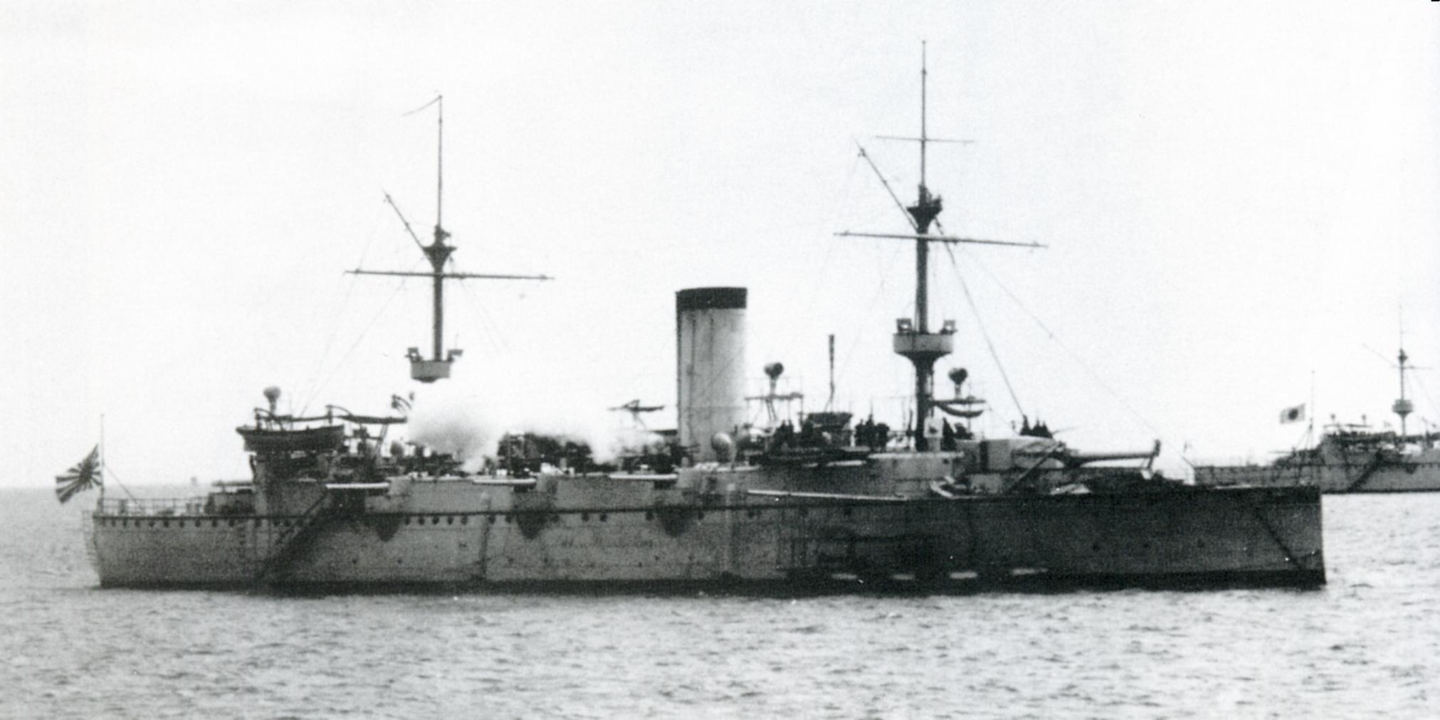 Japanese cruiser Naniwa firing salute at Kobe, 1887