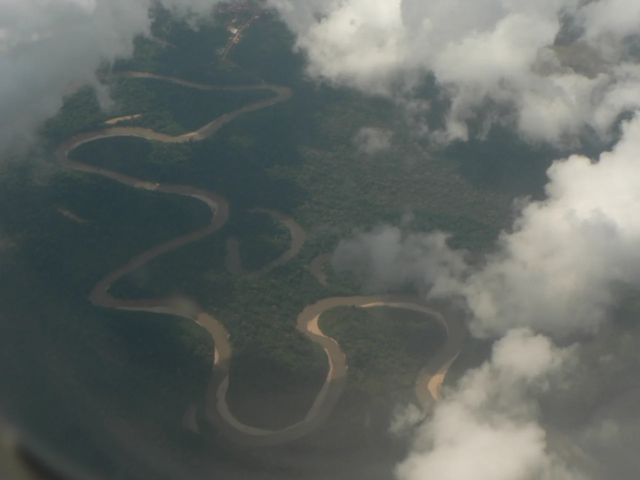 Río Tahuamanu near Filadelfia, Pando, Bolivia. In the background there is a part of Filadelfia.
