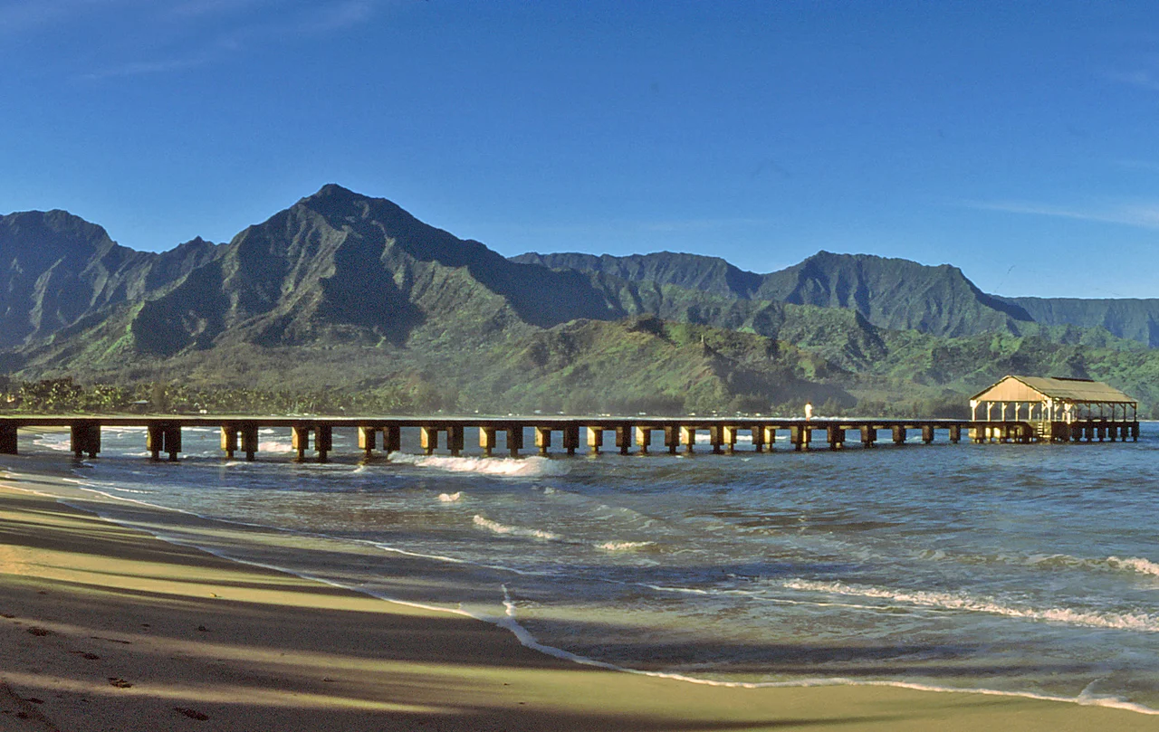 The Pier at Hanalei is on the National Register of Historic Places
Crop of:

Wonderful Hanalei Bay at Kauai, Hawaii Panorama Picture 2004 by Ralf Beier