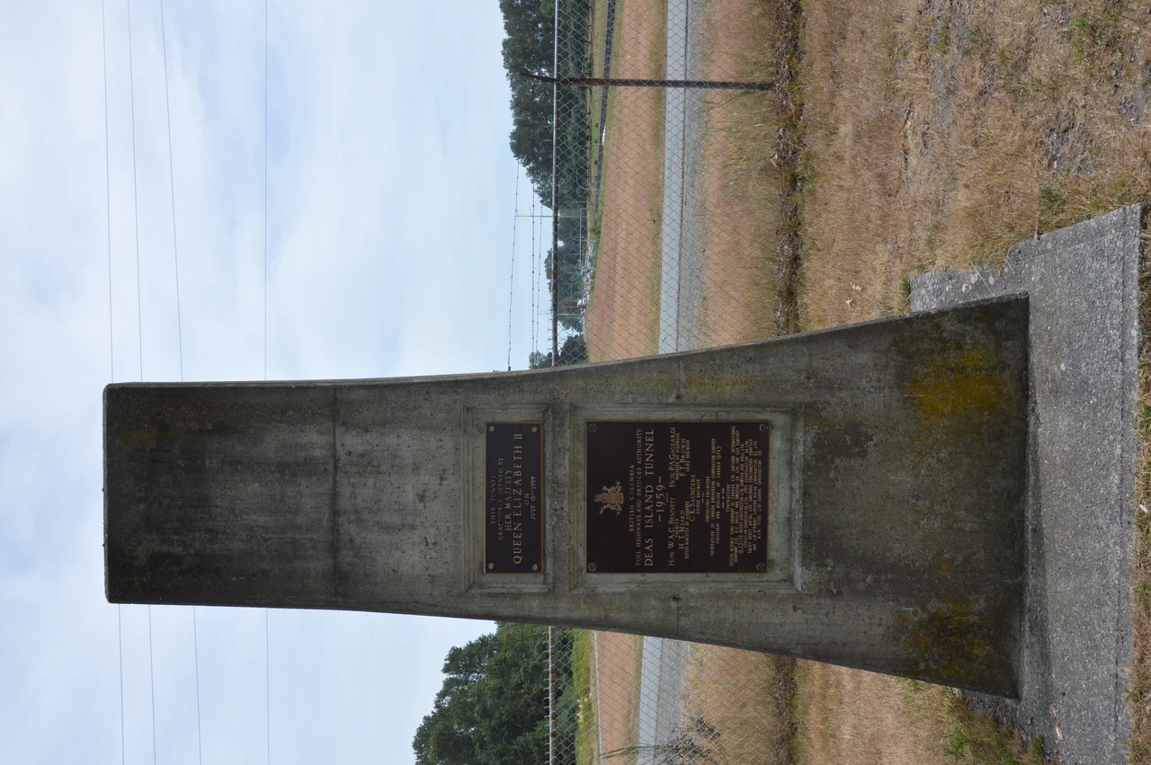 Monument for the 15 July 1959 opening of the Deas Island Tunnel, in Delta, British Columbia, Canada.