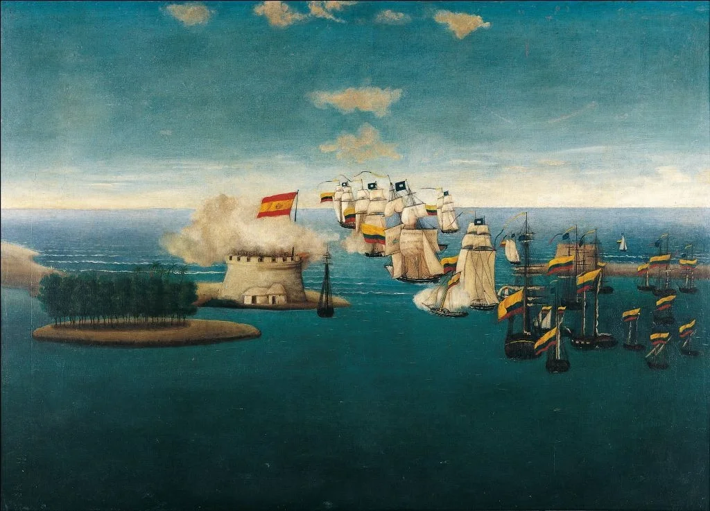 Acción del Castillo de Maracaibo (1823)
Óleo sobre tela (87 x 124 cm), tomado del Museo Nacional de Colombia.
