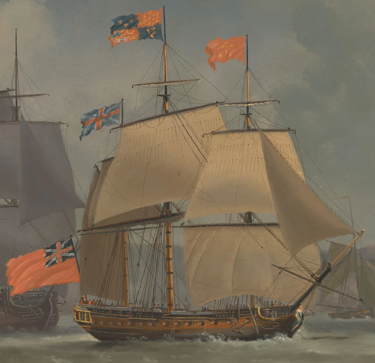 The Royal visit of H.M. King George III and H.M. Queen Charlotte to Plymouth Dockyard, Plymouth, 18th August 1789
The King in HMS Southampton reviewing the fleet under the command of Rear-Admiral of the Blue, Sir Richard Bickerton
4 of 4
Series depictsː The Royal visit of H.M. King George III and H.M. Queen Charlotte to Plymouth Dockyard, Plymouth, 18th August 1789: Their Majesties the King and Queen arriving at Plymouth Sound aboard H.M.S. Southampton with H.M.S. Magnificent in attendance; and Their Majesties proceeding in the Royal barge to visit the fleet; and The King in H.M.S. Southampton reviewing the fleet under the command of Rear-Admiral of the Blue, Sir Richard Bickerton; and View of Plymouth Dockyard with H.M.S. Impregnable, the flagship of Rear-Admiral of the Blue, Sir Richard Bickerton, lying in Plymouth Sound.
more information
