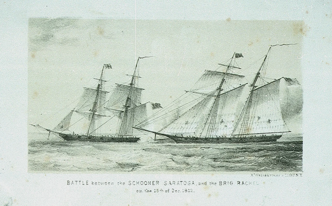 Battle between the Saratoga and the Rachel, December 1812, created c. 1860, acquatint
