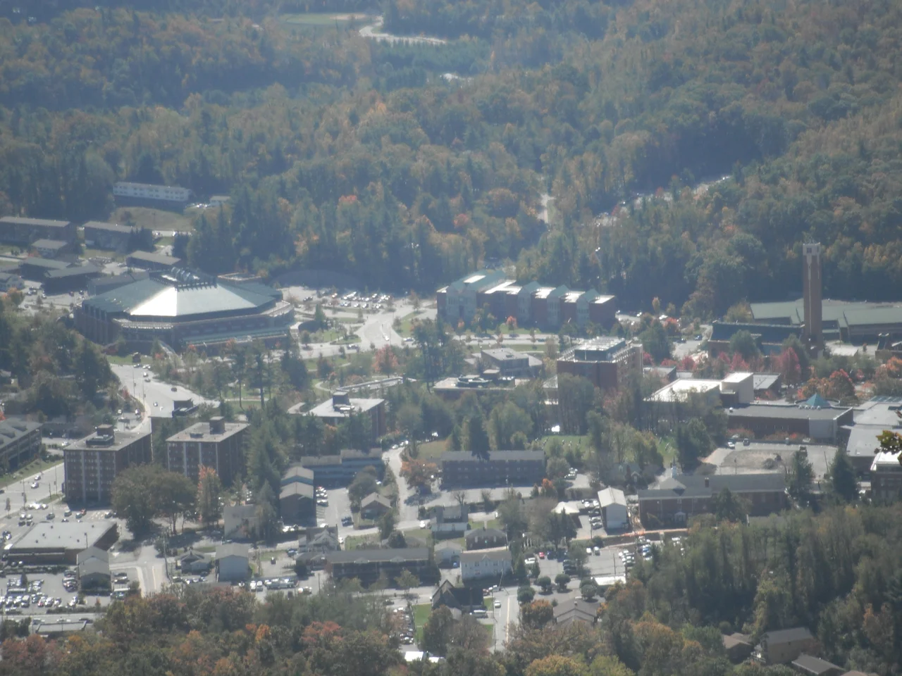 The campus of Appalachian State University viewed from the summit of Howard's Knob.